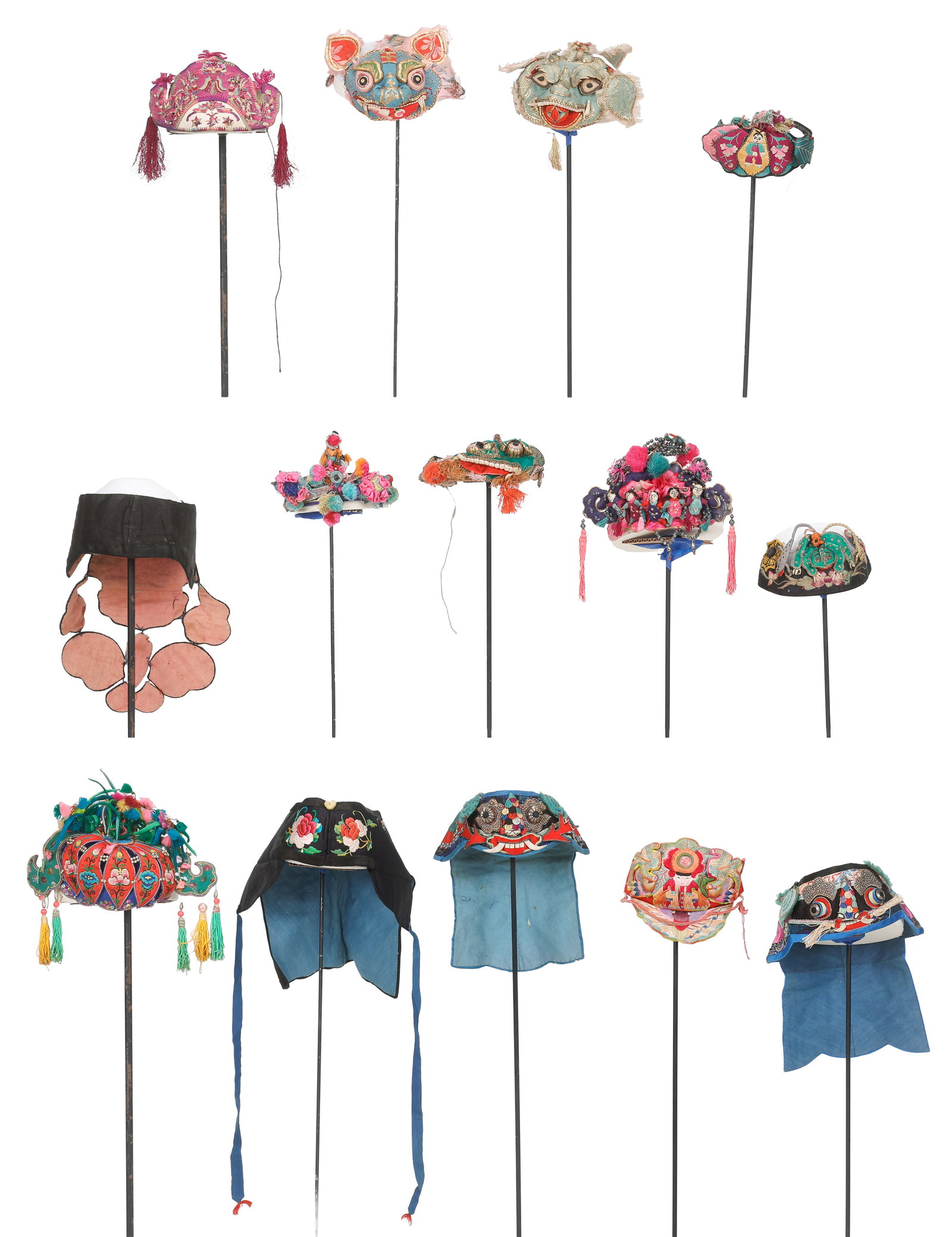Group of 14 Chinese Silk Child's Hats, Early 20th C. (1 of 8)