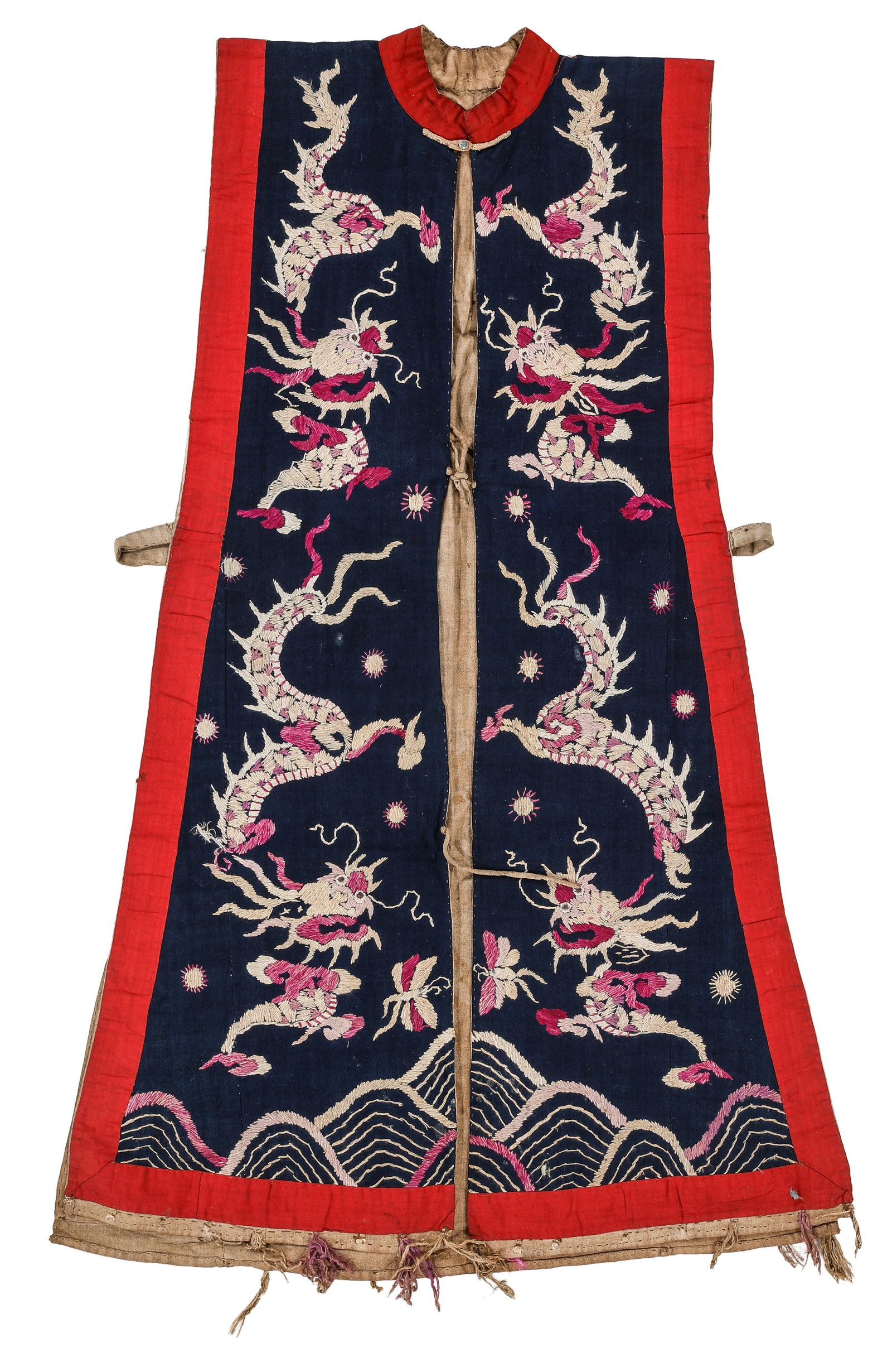 Yao Priest's Dragon Robe, China, Early 20th C.: Yao Priest's Dragon Robe, China, Early 20th C. Size: 1'10'' x 2'10'' (56 x 86 cm). Silk floss embroidery on cotton.