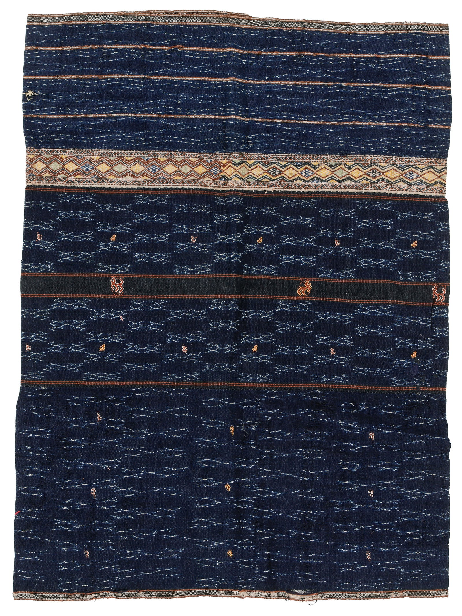 Ha Li Cotton and Silk Tube Skirt, Hainan, China, Early 20th C.: Ha Li Cotton and Silk Tube Skirt, Hainan, China, Early 20th C. Size: 2'3'' x 3'1'' (69 x 94 cm). Cotton ikat with a band of silk supplementary weft weave.