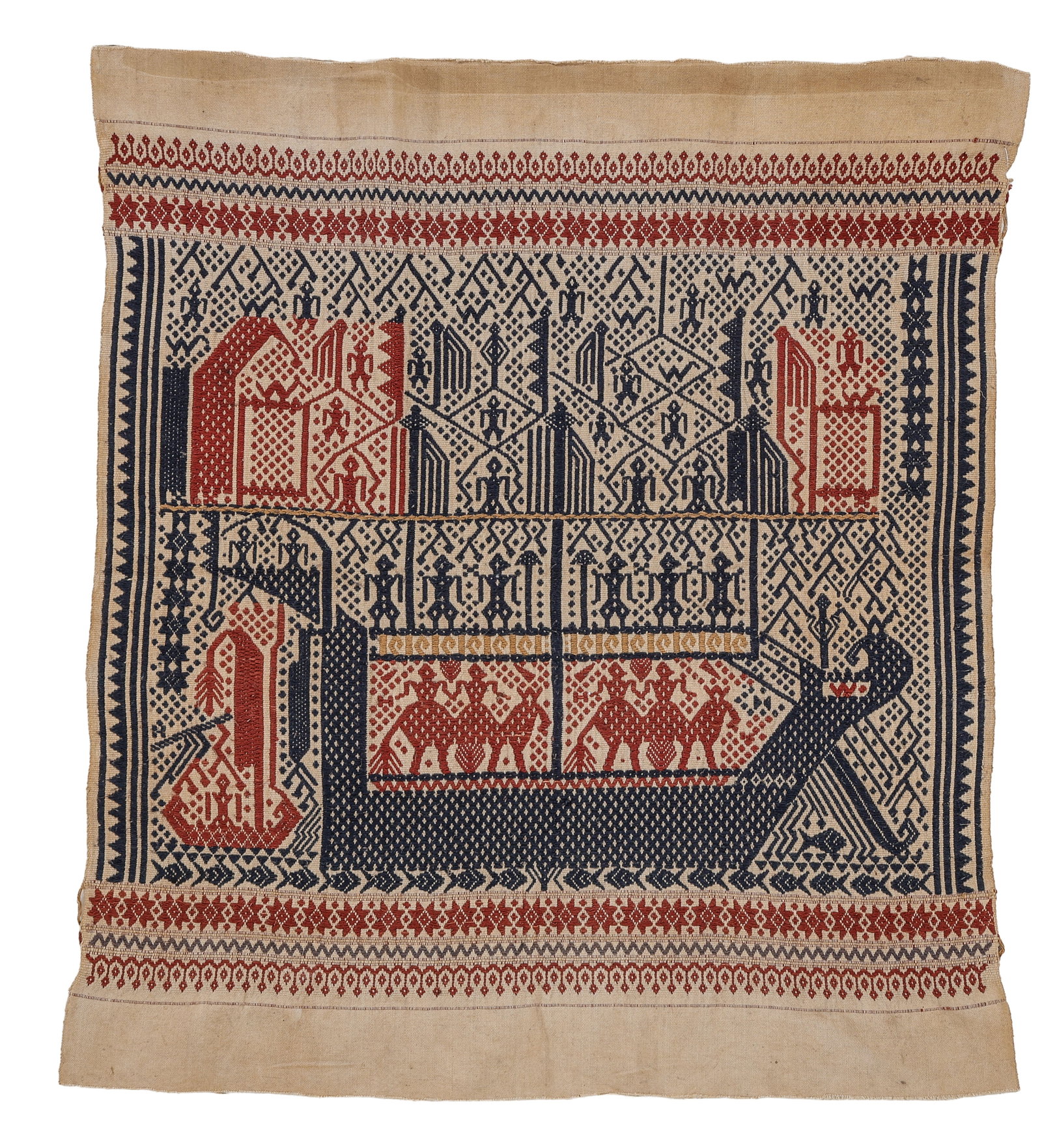 Lampung Tampan Ship Cloth, Sumatra, Indonesia, Early 20th C.: Lampung Tampan Ship Cloth, Sumatra, Indonesia, Early 20th C. Size: 2'0'' x 2'1'' (61 x 64 cm). Cotton.