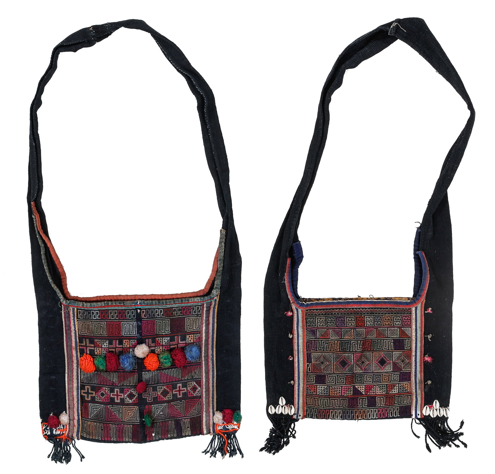 Two Akha Hill Tribe Embroidered Bags, North Thailand, Early 20th C. (1 of 2)