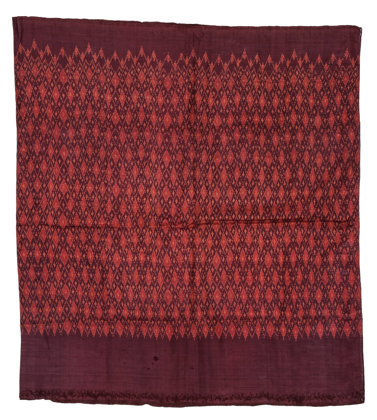 Silk Ikat Tube Skirt Cloth, Cambodia, circa 1950.: Silk Ikat Tube Skirt Cloth, Cambodia, circa 1950. Size: 2'7'' x 2'10'' (79 x 86 cm). Silk ikat.