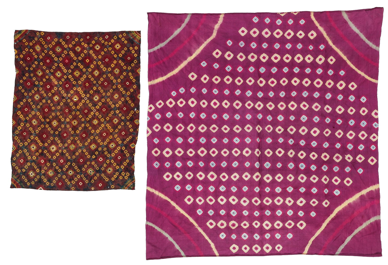 Two Cambodian Kiet Tie-Dyed Silk Textiles, Early/Mid 20th C. (1 of 3)