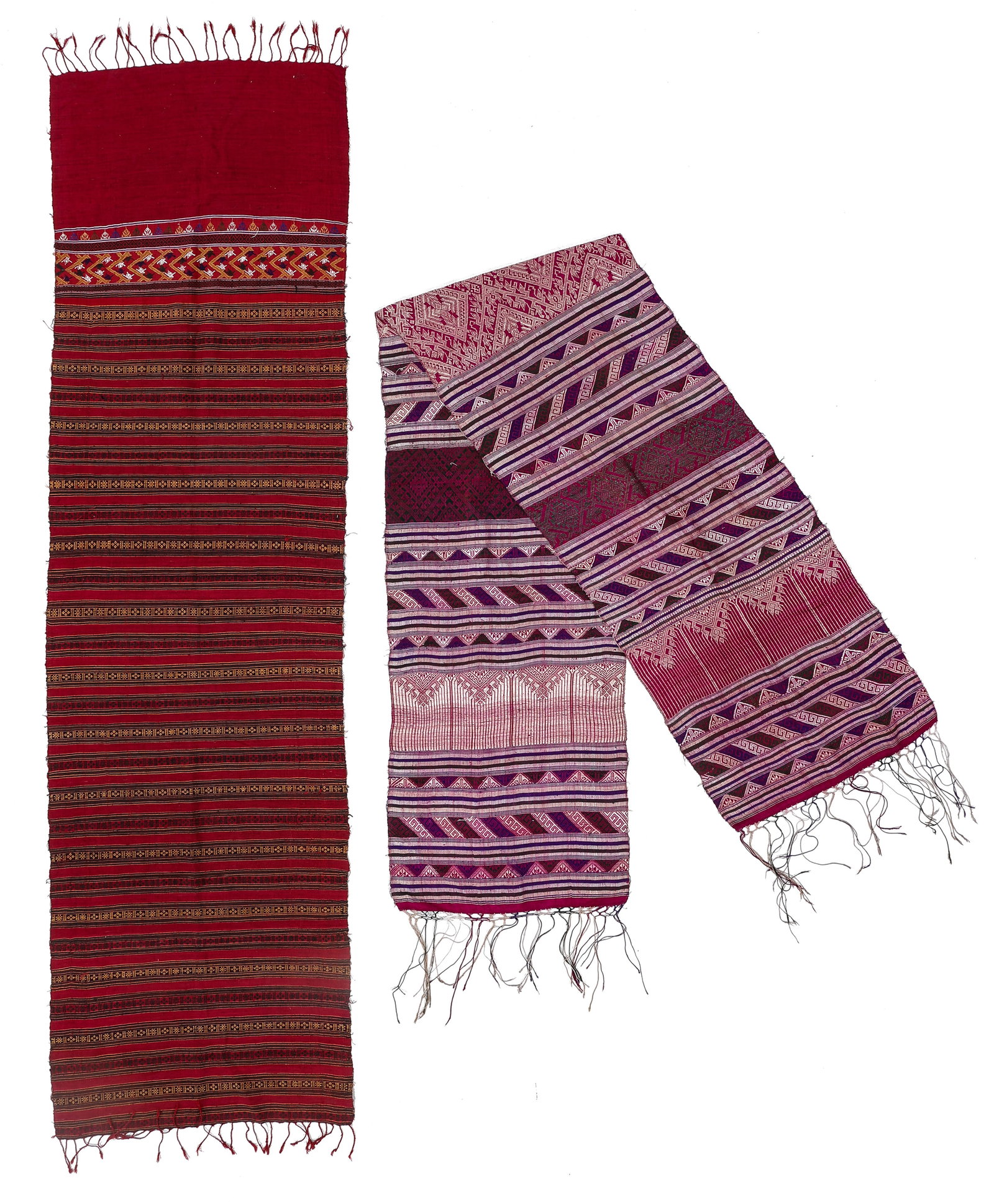 Two Laotian Silk Shawl Textiles, Early/Mid 20th C. (1 of 4)