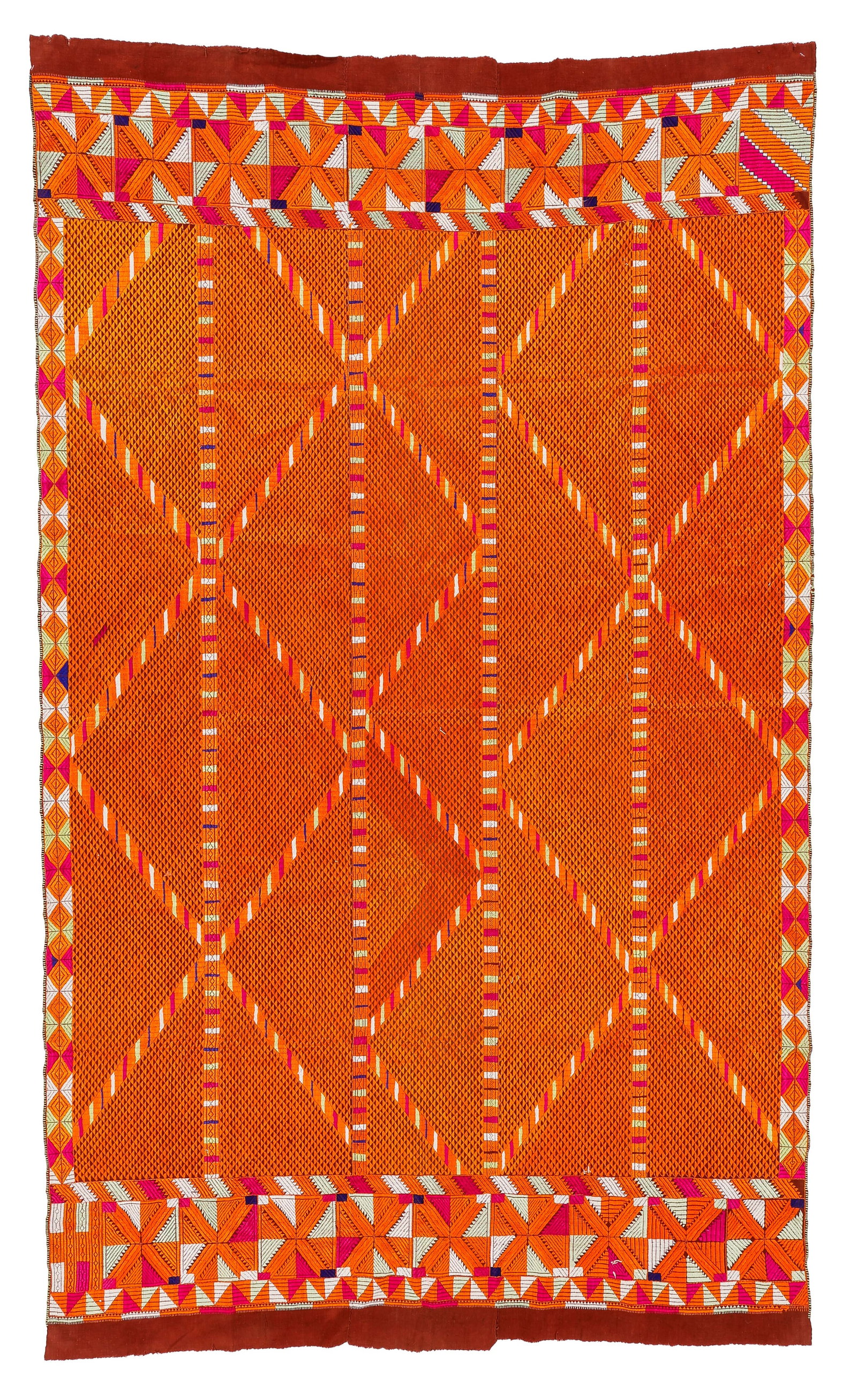 Phulkari Silk Embroidered Headcloth, India, Mid 20th C (1 of 3)