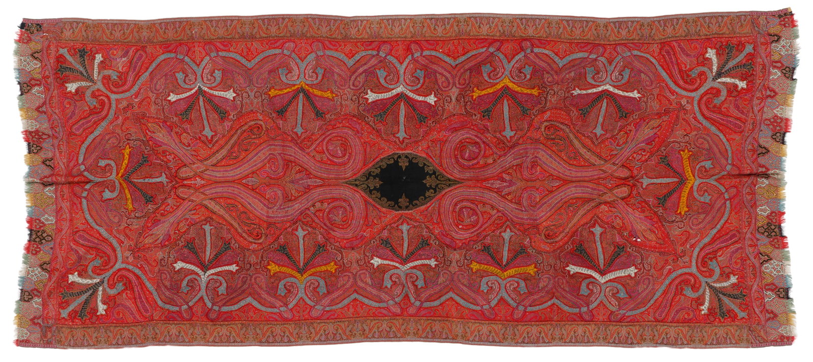 Kashmir Dochalla Long Shawl, India, 19th C.: Kashmir Dochalla Long Shawl, India, Late 19th C. 10'4'' x 4'6'' (315 x 137 cm). Wool.