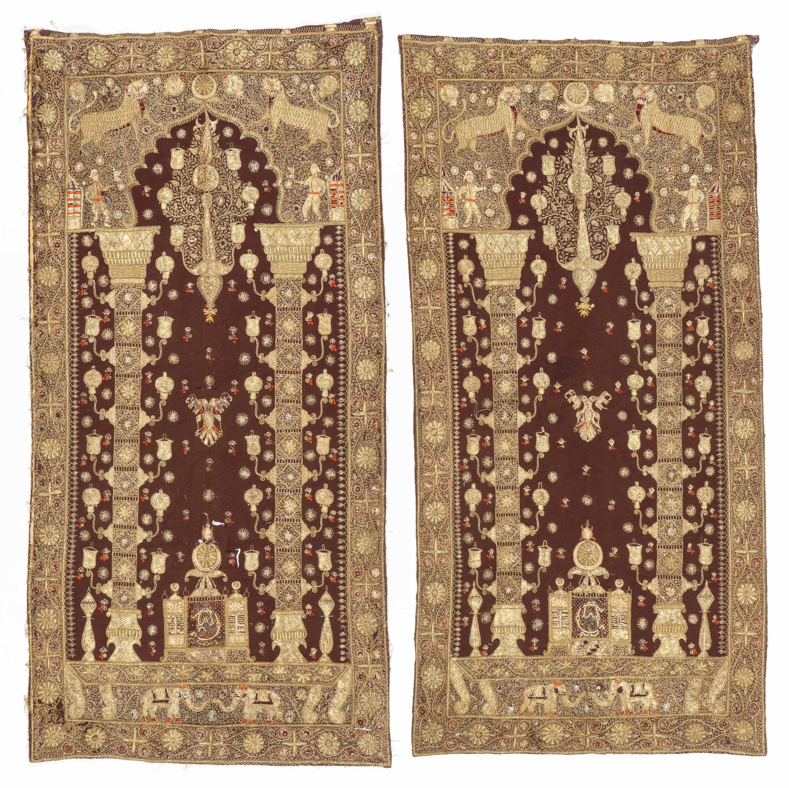 Pair of Large 19th C. Silk and Metal Thread Hangings, India (1 of 2)