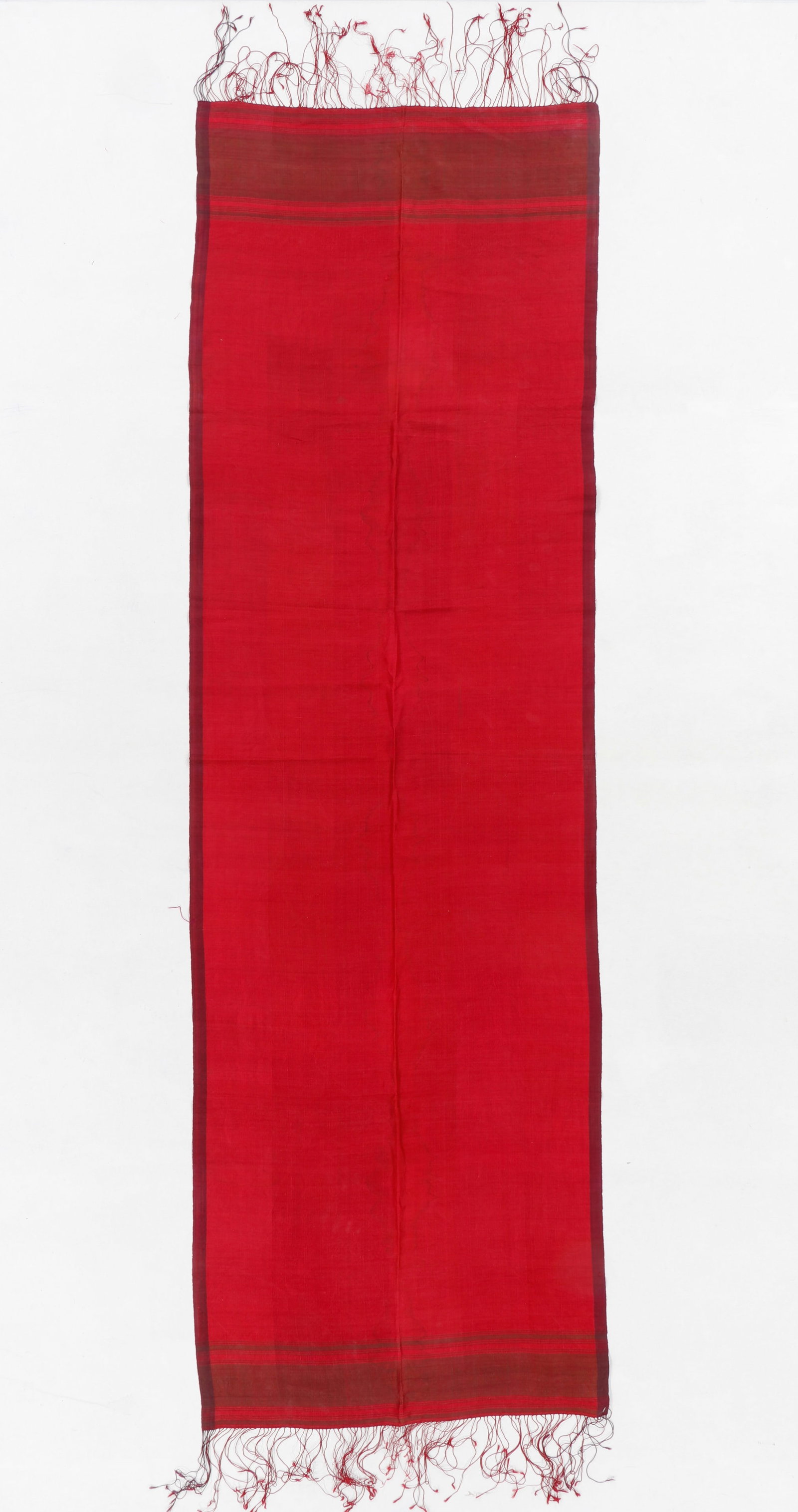 Imam Silk Head Scarf Textile, Central Asia: Imam Silk Head Scarf Textile, Central Asia. Size: 8'6'' x 2'7'' (259 x 79 cm). Silk with fringe.