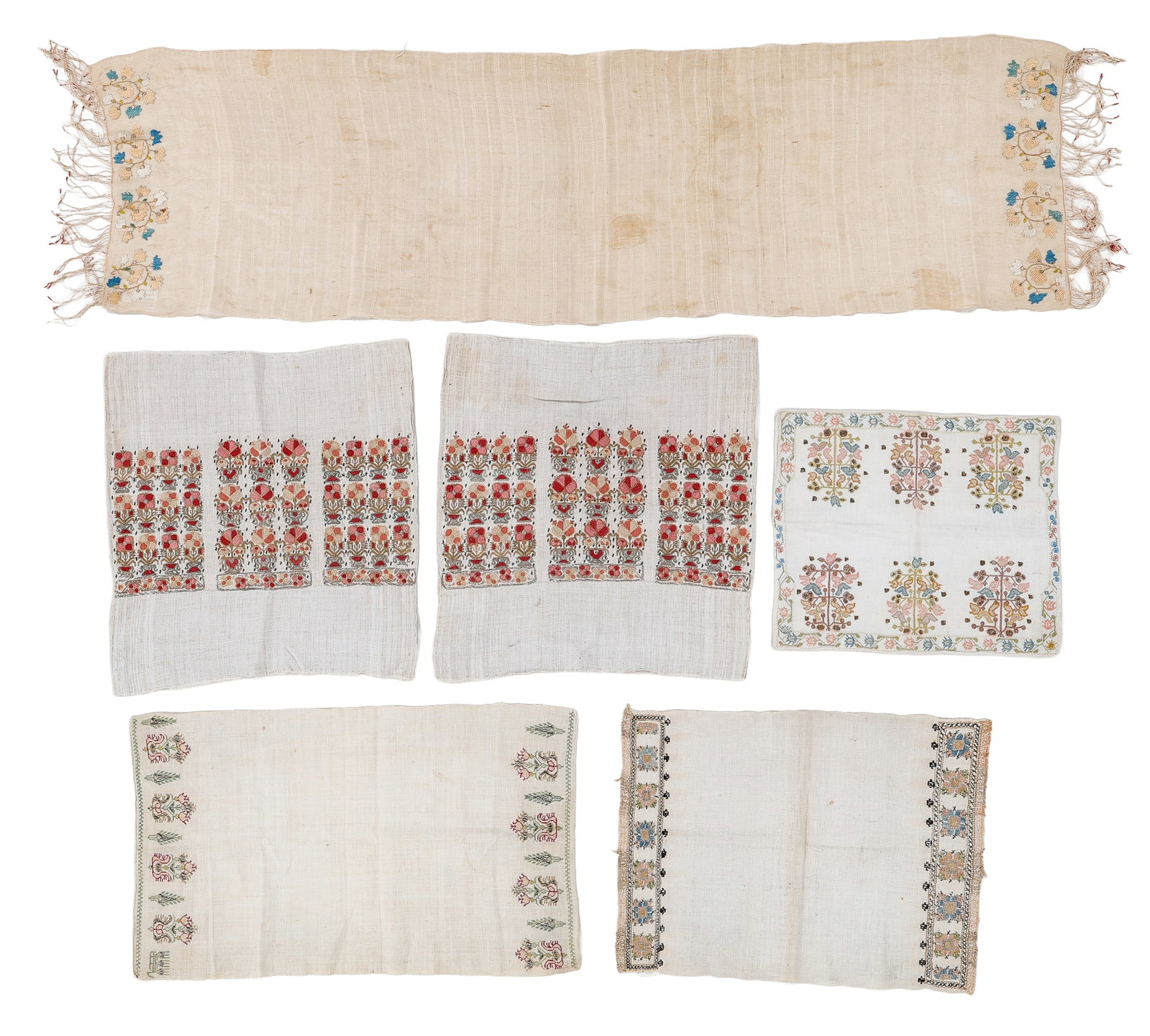 Six Greek Island Embroidered Linen Textiles, Late 19th C. (1 of 4)