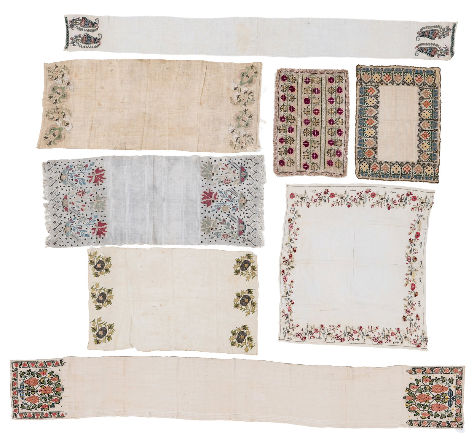 Eight Turkish Ottoman and Greek Island Embroidered Textiles, Late 19th C. (1 of 4)