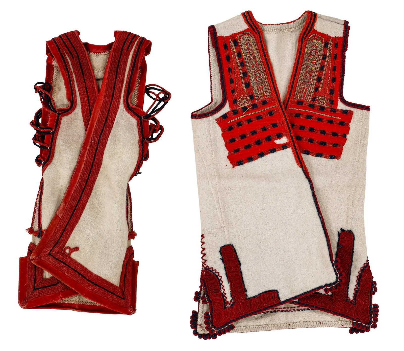 Two Woman's Folk Felted Wool Vests, Debarski Drimkol Villages, Macedonia, Early 20th C. (1 of 3)