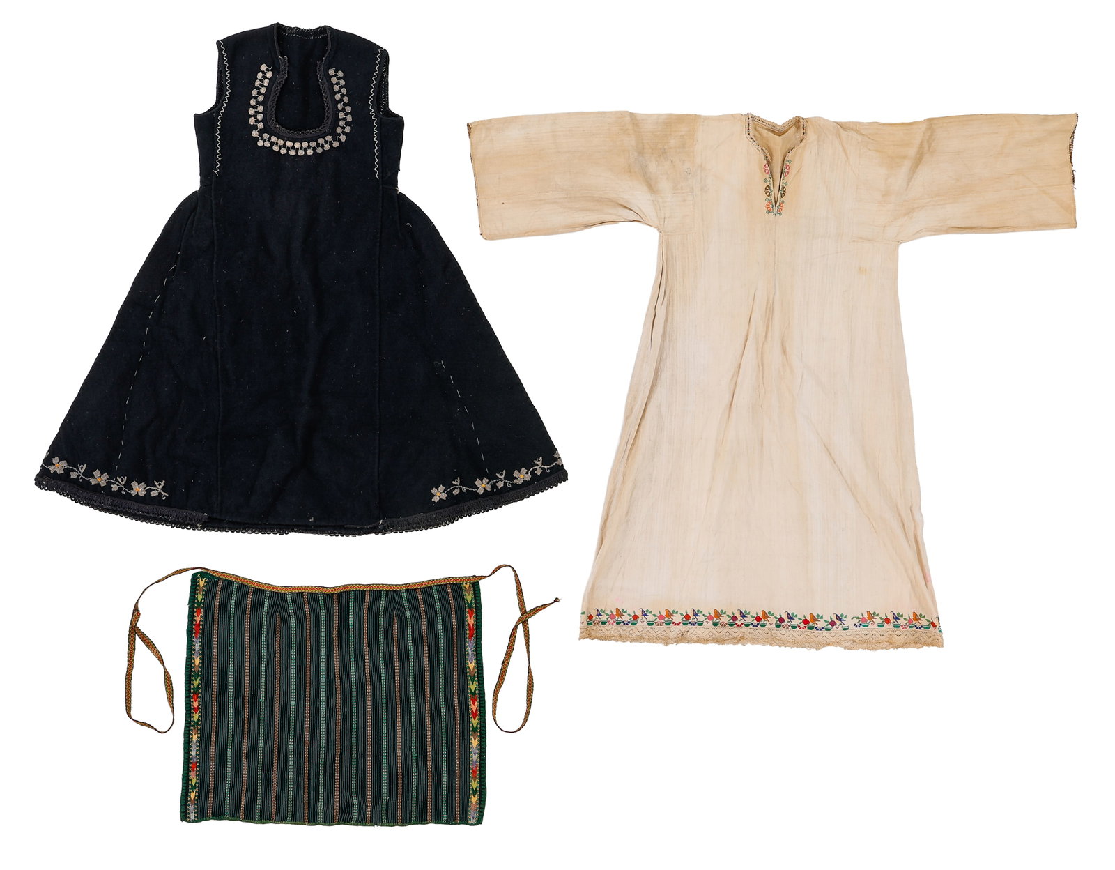 Bulgarian Ihtiman Woman's Folk Costume, Mid 20th C.: Bulgarian Ihtiman Woman's Folk Costume, Mid 20th C. Ranging in size from: 2'0'' x 1'8'' (61 x 51 cm) to 4'6'' x 3'7'' (137 x 109 cm). All handmade complete women's ethnic costume. Cotton and wool.