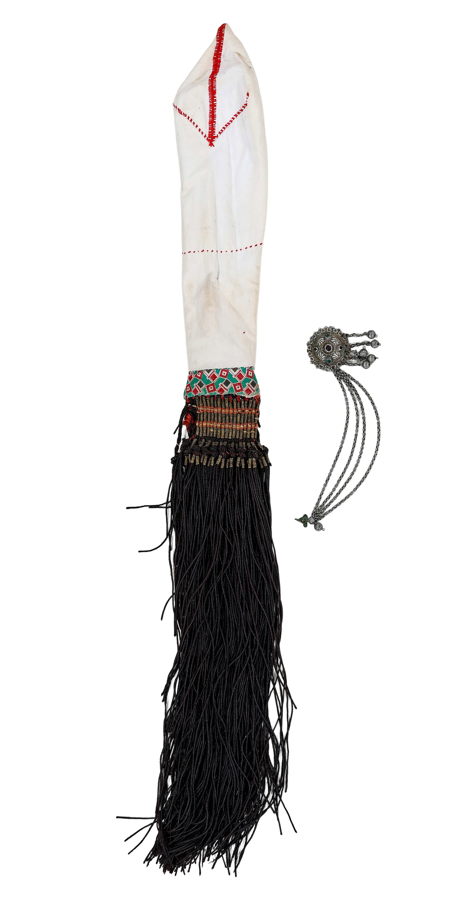 Woman's Folk Sash and Chest Ornament, Strushki Drimkol Region, Macedonia, Late 19th/Early 20th C.: Woman's Folk Sash and Chest Ornament, Strushki Drimkol Region, Macedonia, Late 19th/Early 20th C. Sizes: 1) 0'9'' (23 cm); 2) 1'5'' x 0'4'' (43 x 10 cm). A very rare folk accessory, called a 'gajtan,'