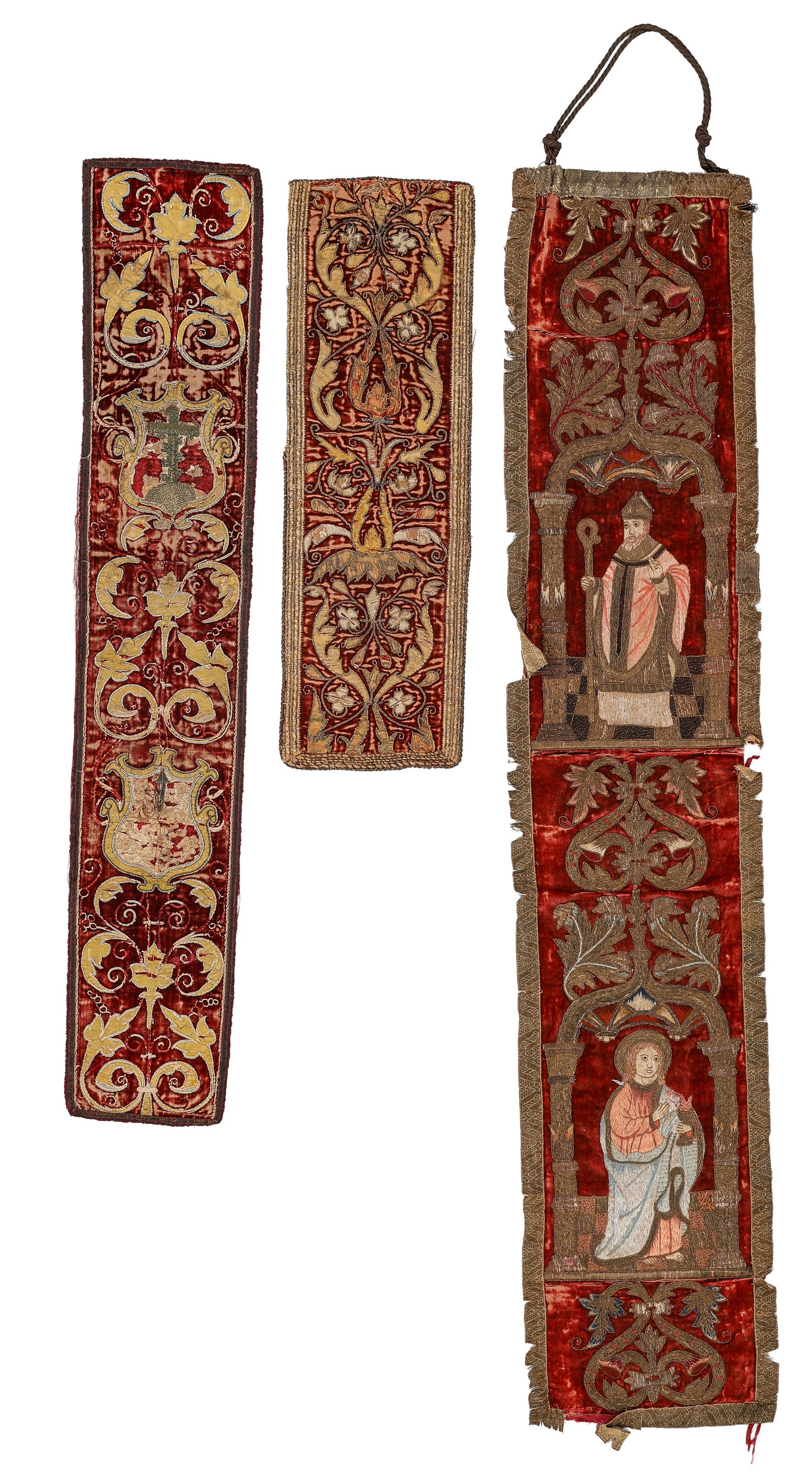 Three Ecclesiastical Orphrey Fragments, Spanish and Italian 17th C. (1 of 4)