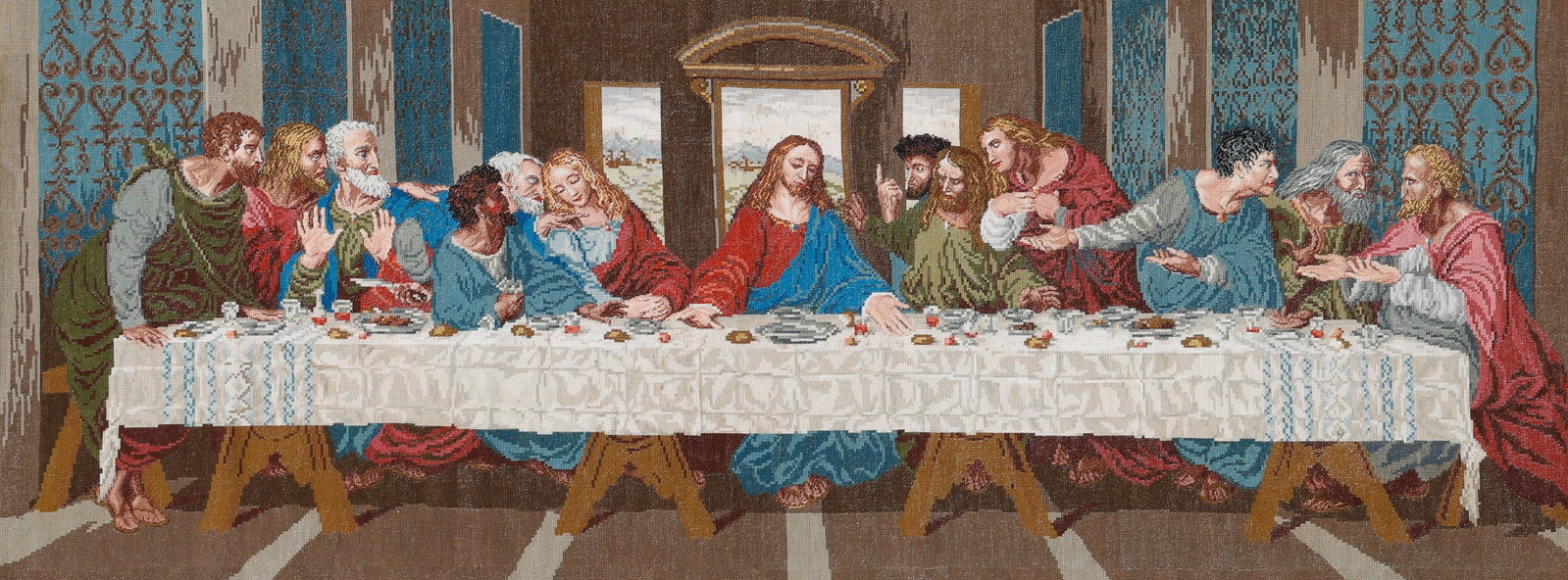 Petit Point Needlepoint Tapestry 'The Last Supper', Macedonia, 1960s (1 of 4)