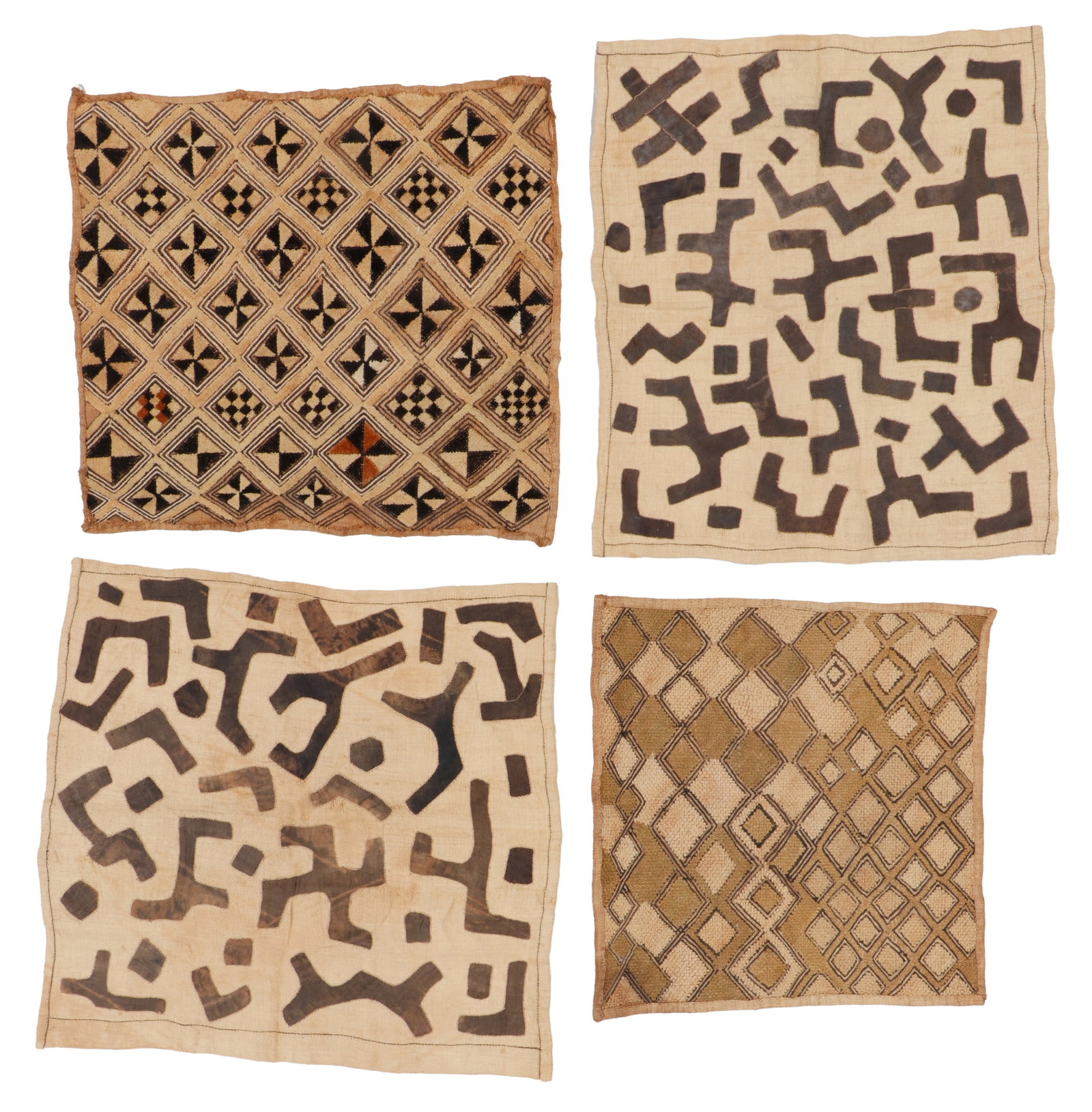 4 Kuba Shoowa Prestige Cloths, DRC, Mid-Late 20th C. (1 of 2)