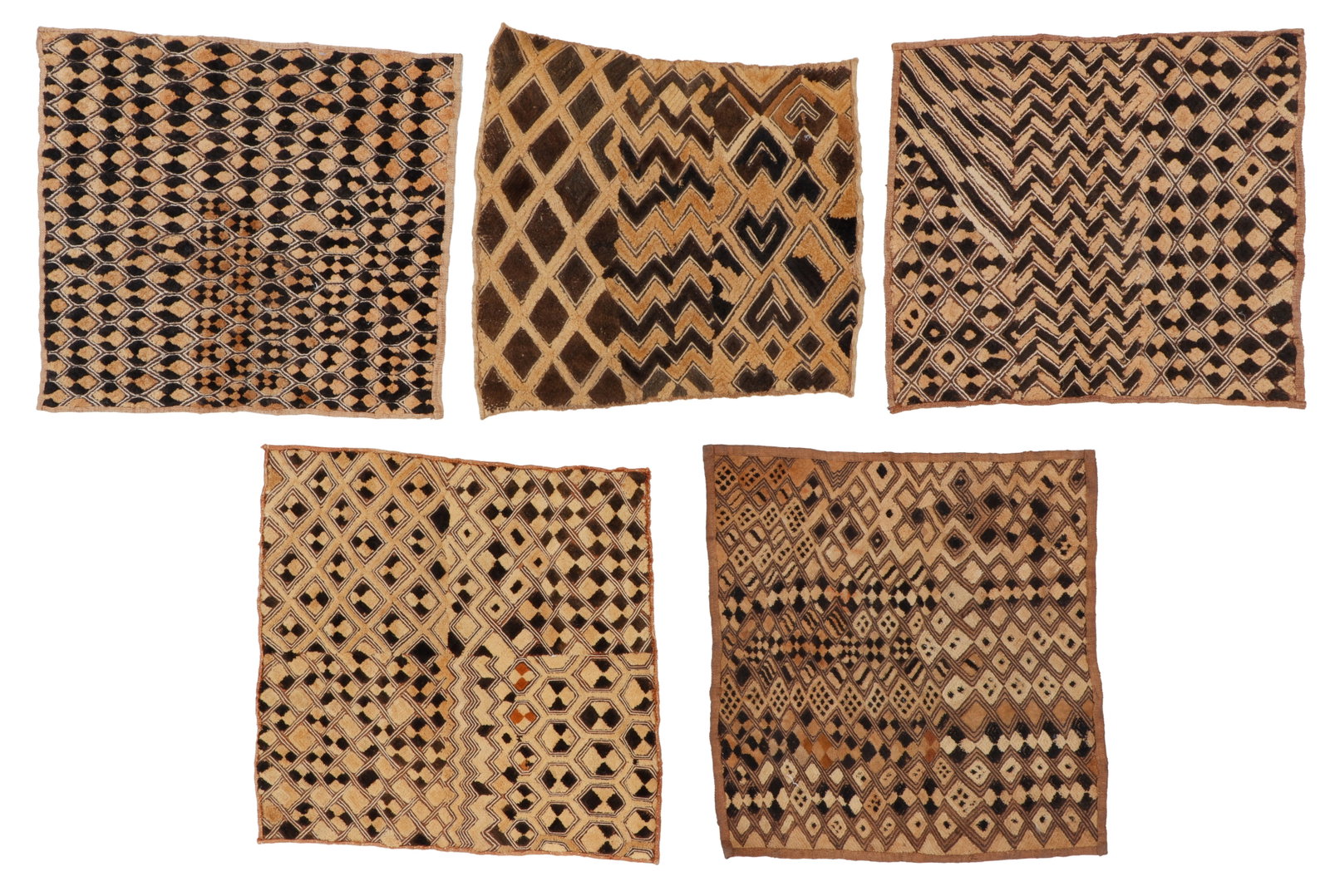 5 Kuba Shoowa Prestige Cloths, DRC, Mid-Late 20th C. (1 of 2)