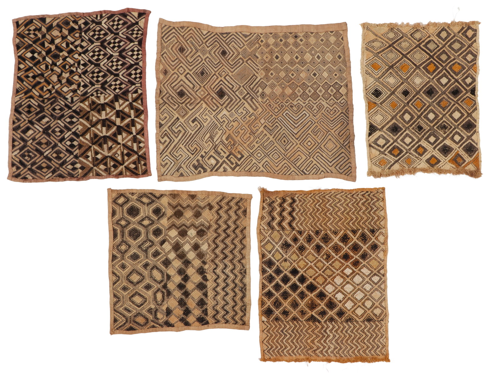 5 Kuba Shoowa Prestige Cloths, DRC, Mid-Late 20th C. (1 of 2)