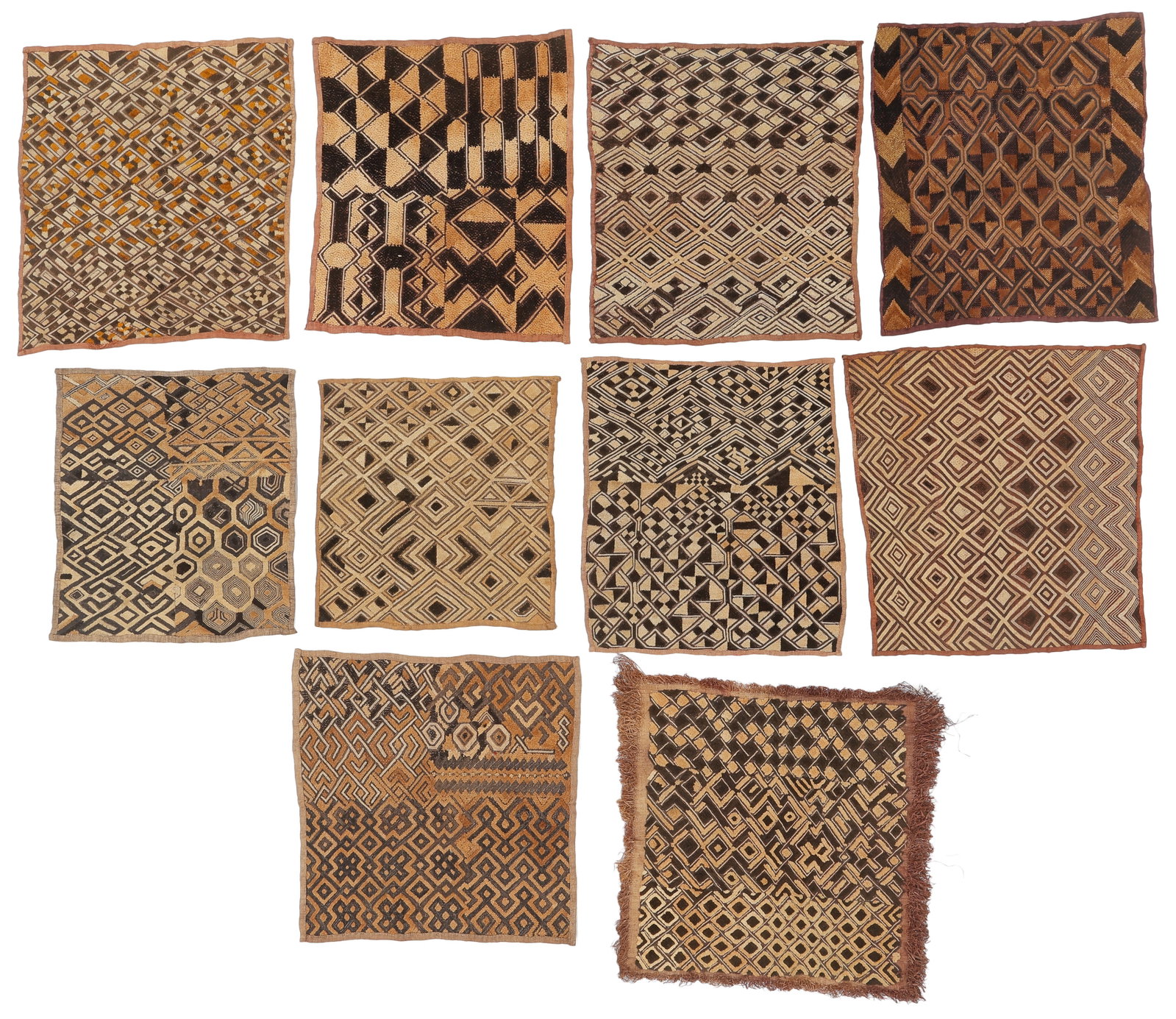 Ten Kuba Raffia Textiles, Democratic Republic of the Congo, 20th C. (1 of 4)