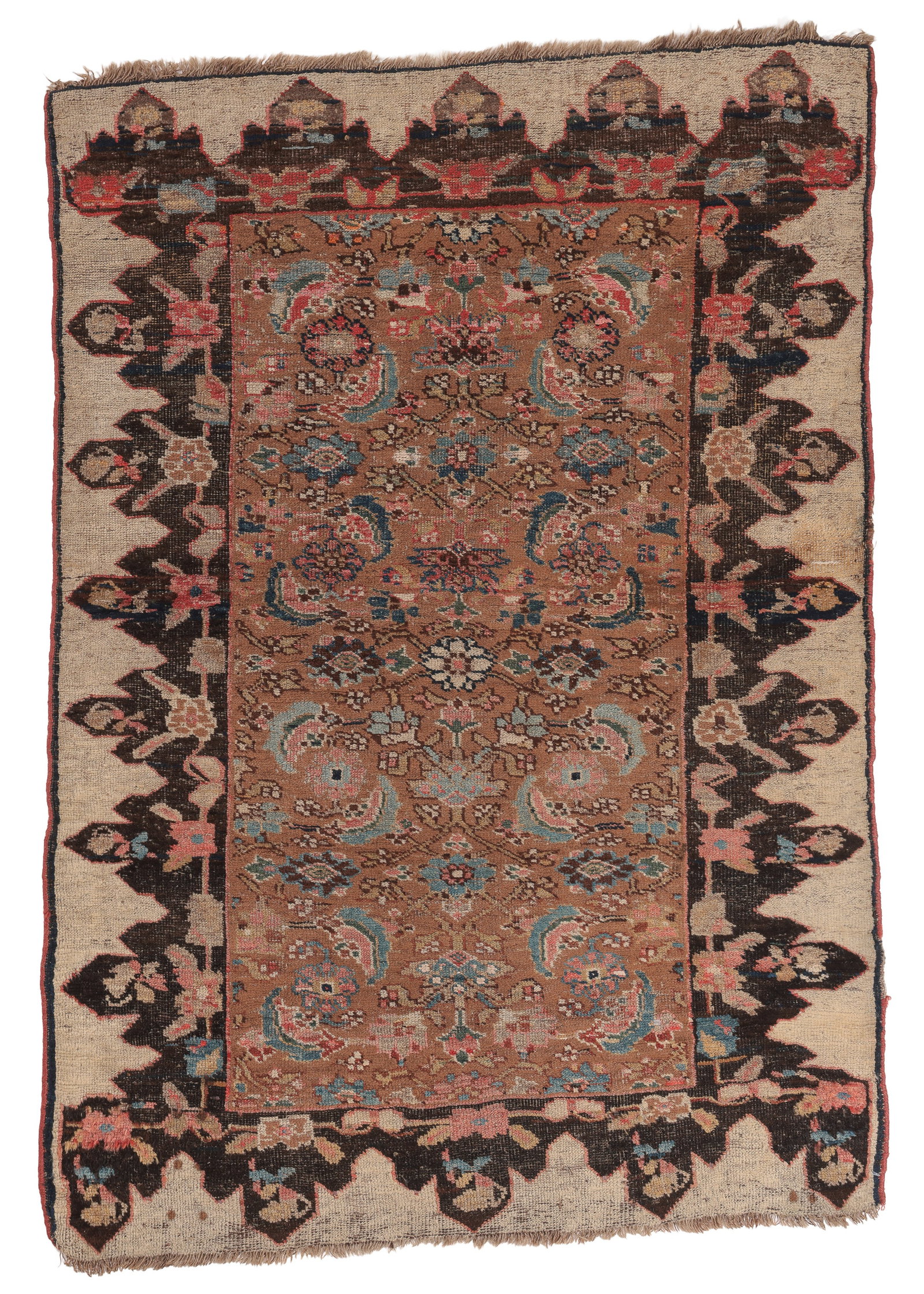 Unusual Camel Field Herati Bidjar Rug, Persia, Ca. 1890, 3'4'' x 4'9'' (1 of 5)