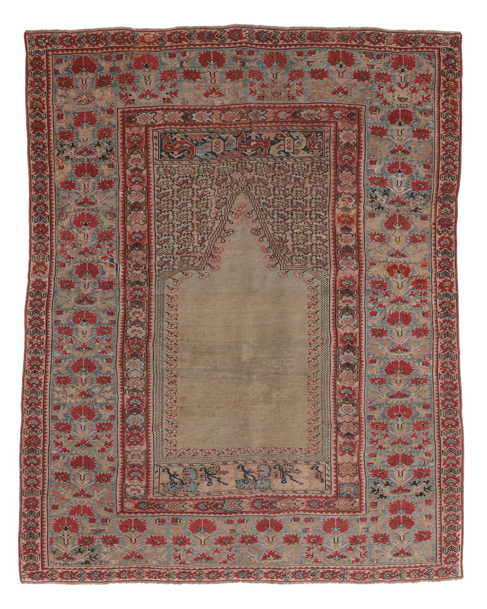Ghiordes Prayer Rug, Turkey, Ca. 1850, 4'4'' x 5'6'' (1 of 5)