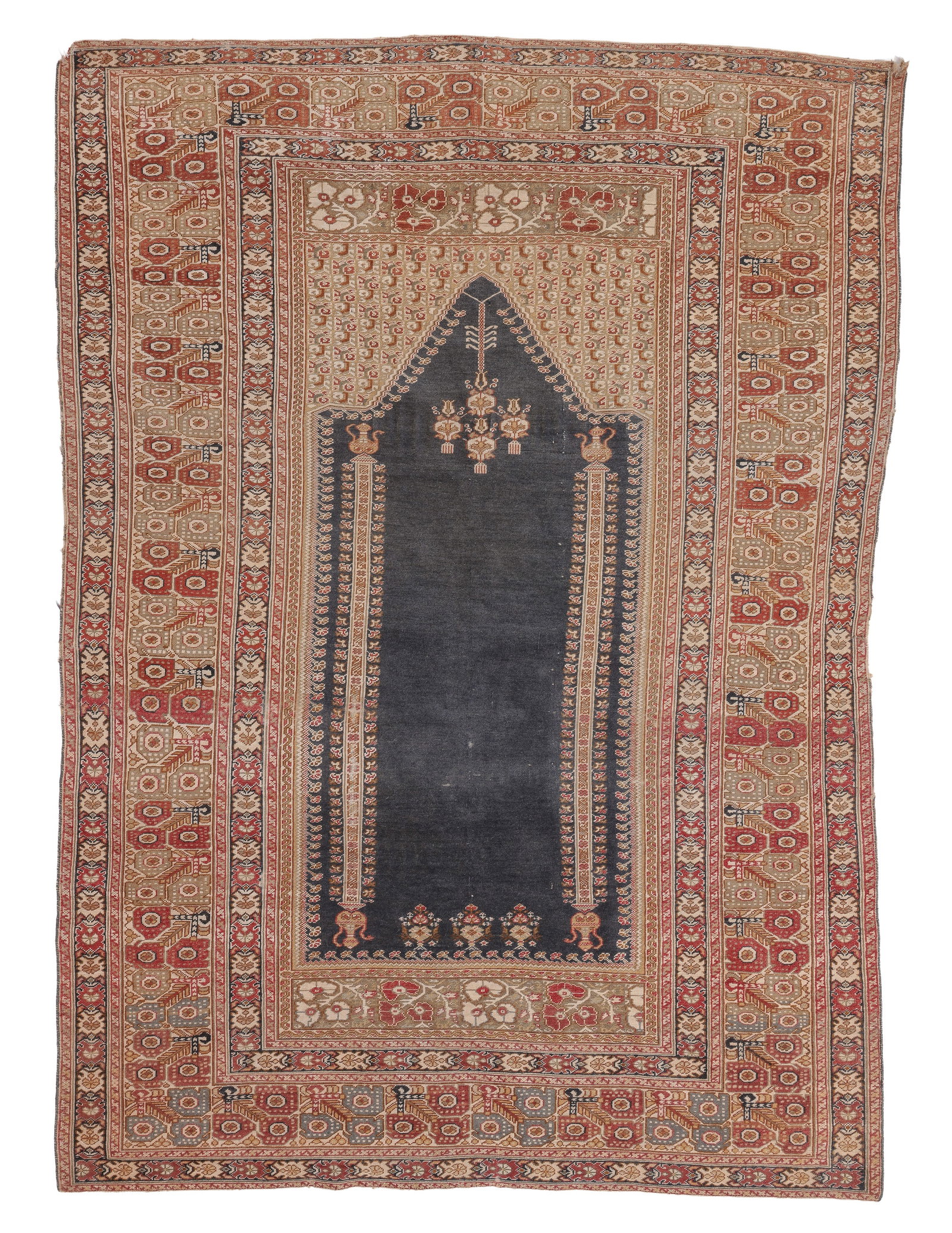 Ghiordes Prayer Rug, Turkey, 19th C., 4'2'' x 5'8'': Ghiordes Prayer Rug, Turkey, 19th C., 4'2'' x 5'8'' (127 x 173 cm). Weight: 6 lbs. Wool.