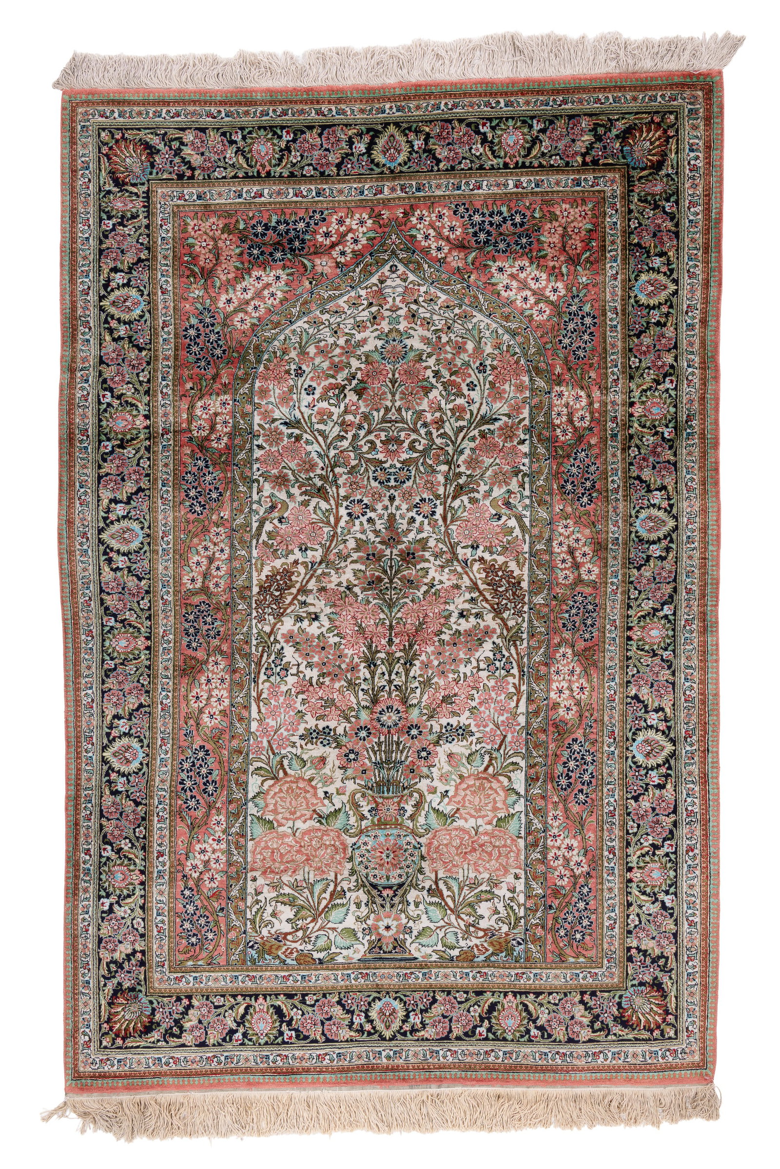Fine Qum Silk Mediatation Rug, Persia, Ca. 1970, 4'5'' x 6'9'' (1 of 5)