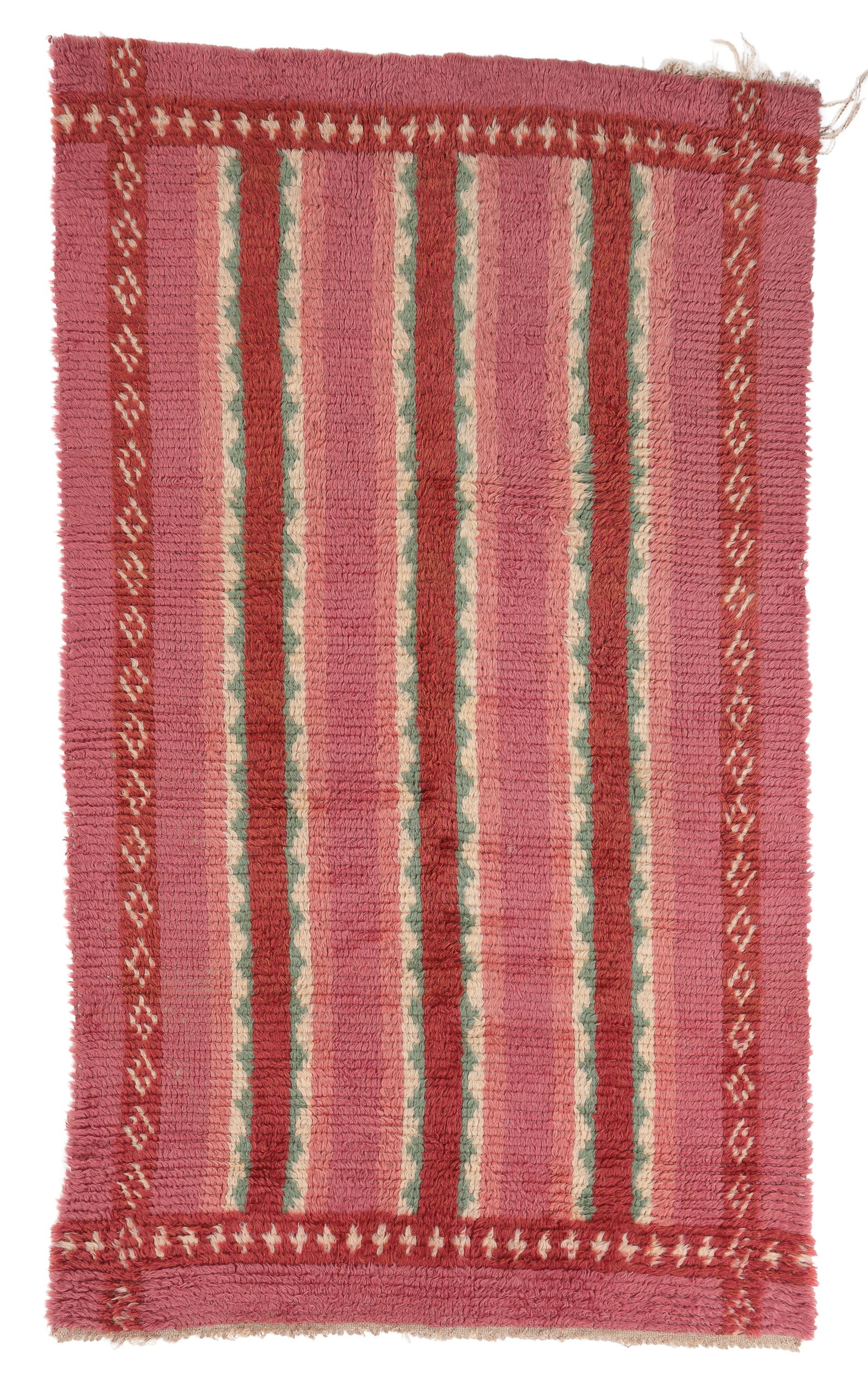 Fine & Unusual Striped Wool Pile Rug, Sweden?, 19th C., 4'2'' x 7'0'': Fine & Unusual Striped Wool Pile Rug, Sweden?, 19th C., 4'2'' x 7'0'' (127 x 213 cm). Lustrous wool, rich natural dye palette. Weight: 9 lbs. Material: wool pile, wool warp, wool weft.