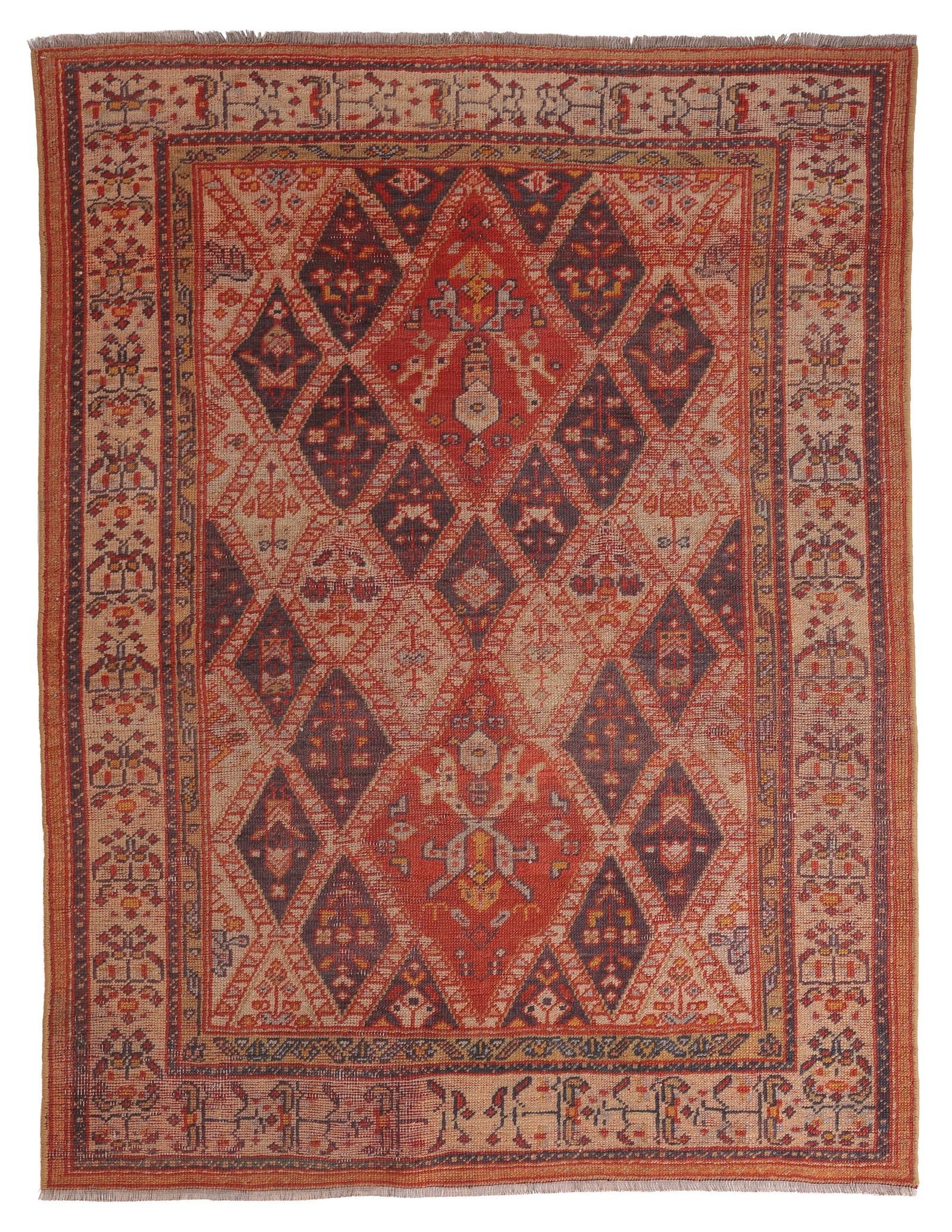 Oushak Small Rug, Turkey, Ca. 1900, 4'7'' x 6'0'': Oushak Small Rug, Turkey, Ca. 1900, 4'7'' x 6'0'' (140 x 183 cm). Weight: 12 lbs. Material: wool pile, wool warp, wool weft. Main Line Philadelphia estate collection.