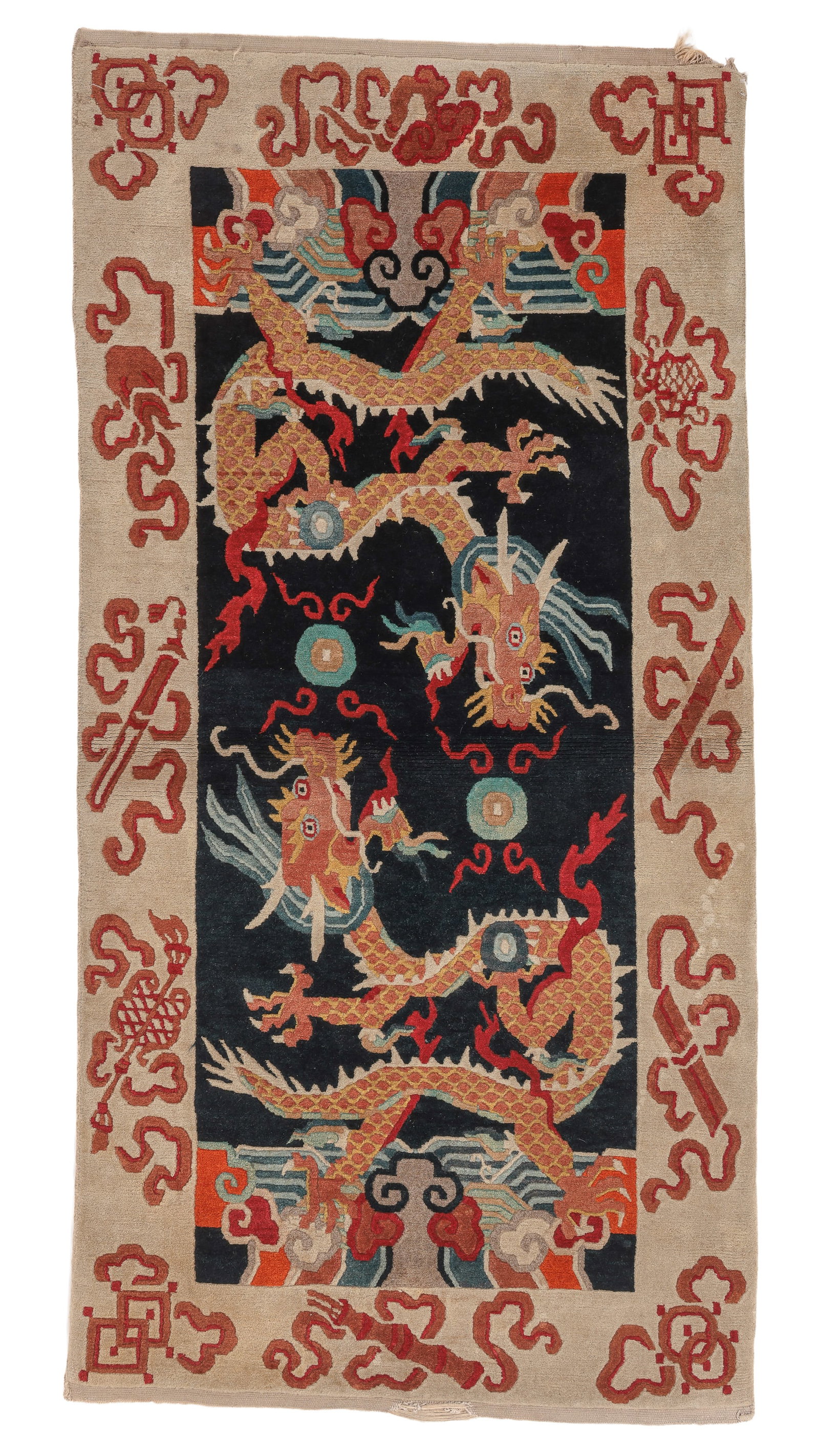 Double Dragon Rug, Tibet, Mid 20th C., 3'0'' x 6'3'' (1 of 5)
