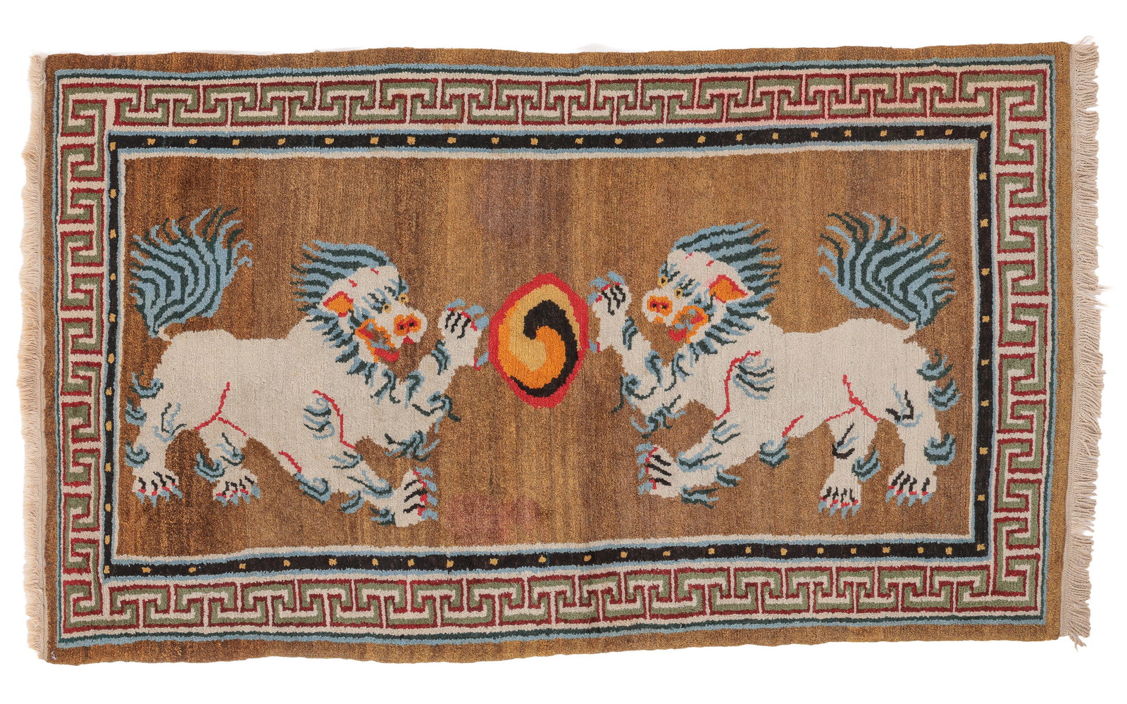 Double Foo Lion Rug, Tibet, Early/Mid 20th C., 3'2'' x 5'4'' (1 of 5)