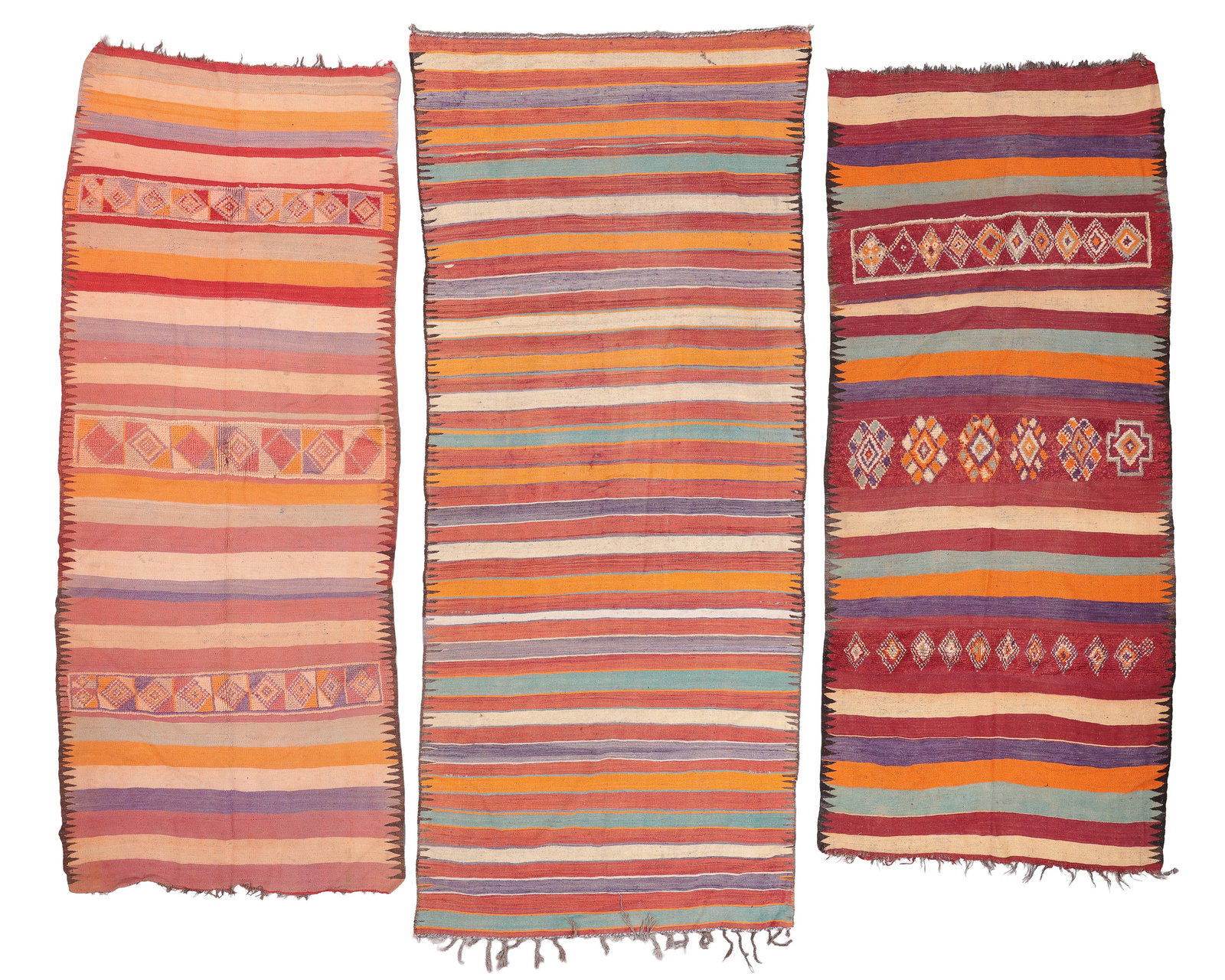 3 Striped Moroccan Kilims, Mid 20th C. (1 of 6)