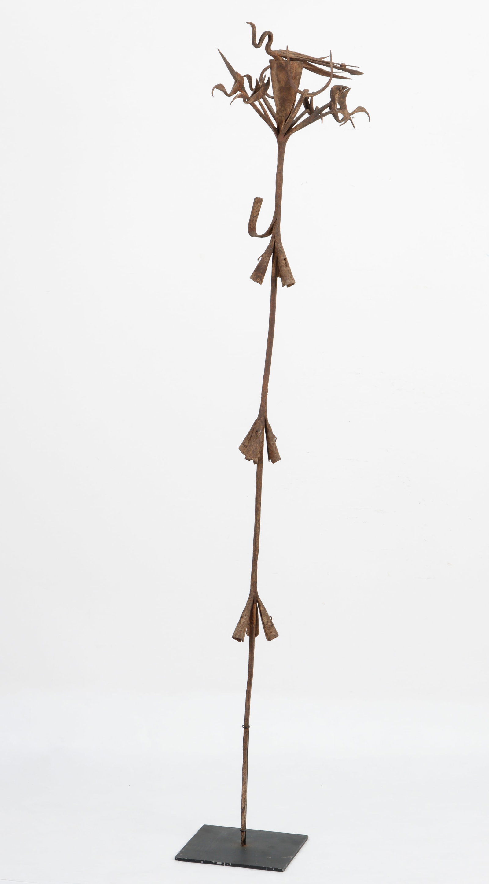 African Yoruba Osanyin Staff, Nigeria, H: 52": African Yoruba Staff, Nigeria. On stand. Iron. Height: 52" (132 cm). Provenance: Private collection, New York.