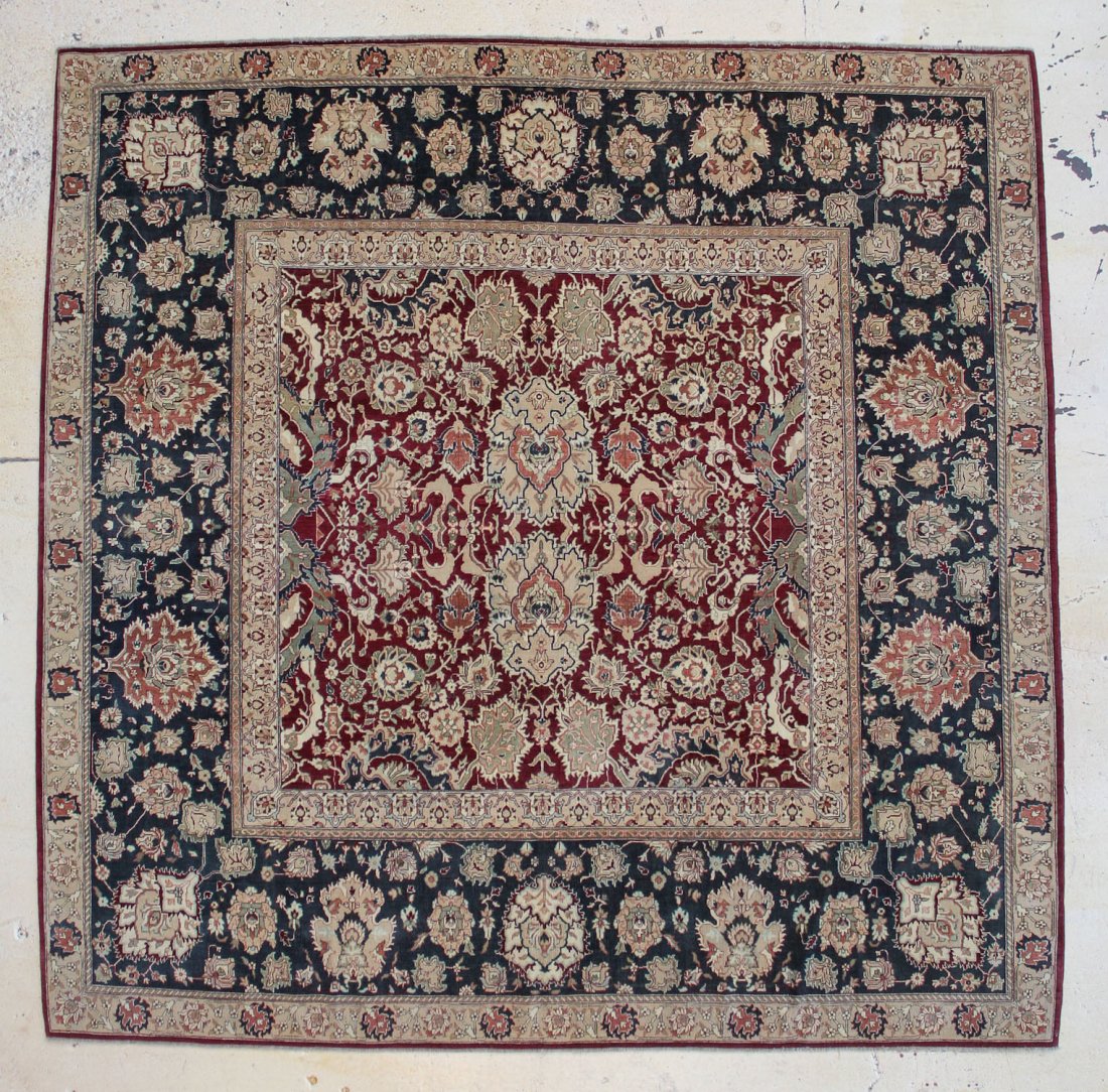 Fine Classical Agra Carpet: 9'11" x 9'9": Fine Classical Agra Carpet: 9'11" x 9'9". Generally good condition, areas of low pile and wear.