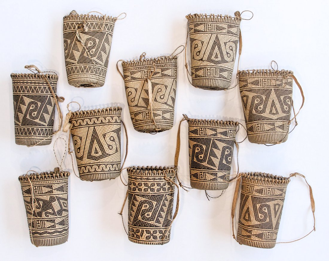 Decorator's Lot of Ethnographic Rucksacks: Decorator's Lot of Ethnographic Rucksacks. 10 Piece lot, woven rattan. Size: 14" x 10" x 9", 36 x 26 x 23 cm (approx. each).