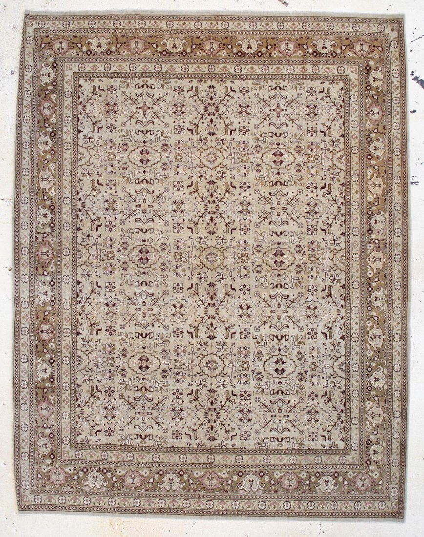 Agra Carpet: 9'8" x 12'4": Agra Carpet, India, muted natural dye tones, overall pattern. Size: 9'8" x 12'4".