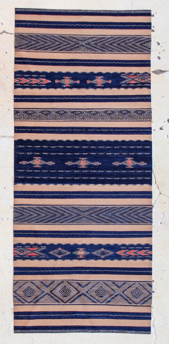 Modernist Kilim Carpet: 3' x 7': Modernist Kilim Carpet, hand-woven mixed tapestry weave,wool, natural dyes, design derived from middle eastern textiles. Clean, excellent condition. Suitable for floors and wall hanging. Size: 3' x 7'