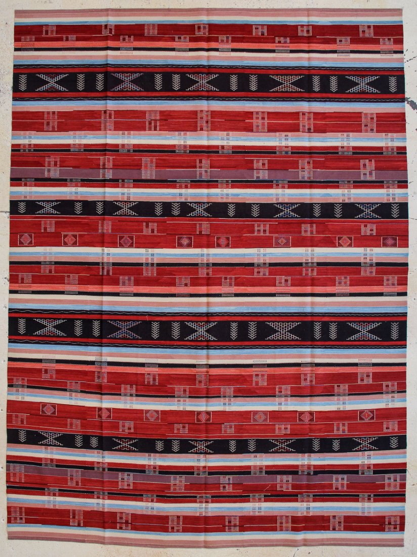 Modernist Kilim Carpet: 10' x 14': Modernist Kilim Carpet, hand-woven mixed tapestry weave,wool, natural dyes, design derived from middle eastern textiles. Clean, excellent condition. Suitable for floors and wall hanging. Size: 10' x 1