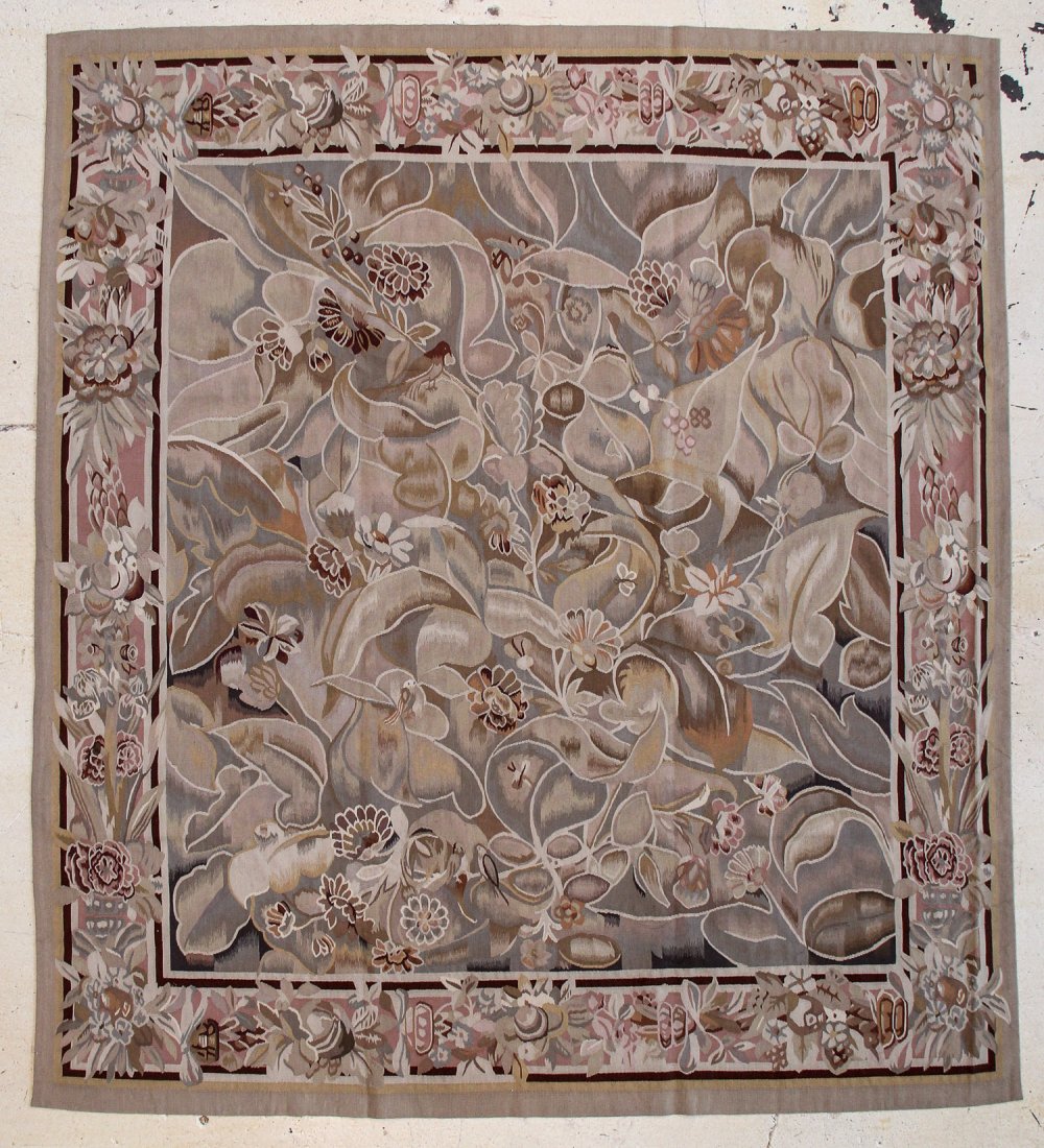 European Style Aubusson Carpet: 8'5" x 9'6": European Style Aubusson Carpet, wool. Size: 8'5" x 9'6". Provenance: Michaelian & Kohlberg. Founded in 1921, Michaelian and Kohlberg has operated looms and designed carpets in virtually every traditio