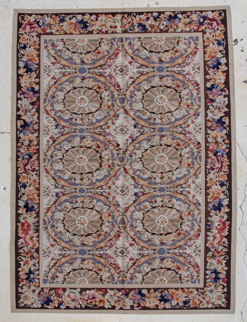 European Style Aubusson Carpet: 6'6" x 8'10": European Style Aubusson Carpet, wool. Size: 6'6" x 8'10". Provenance: Michaelian & Kohlberg. Founded in 1921, Michaelian and Kohlberg has operated looms and designed carpets in virtually every traditi