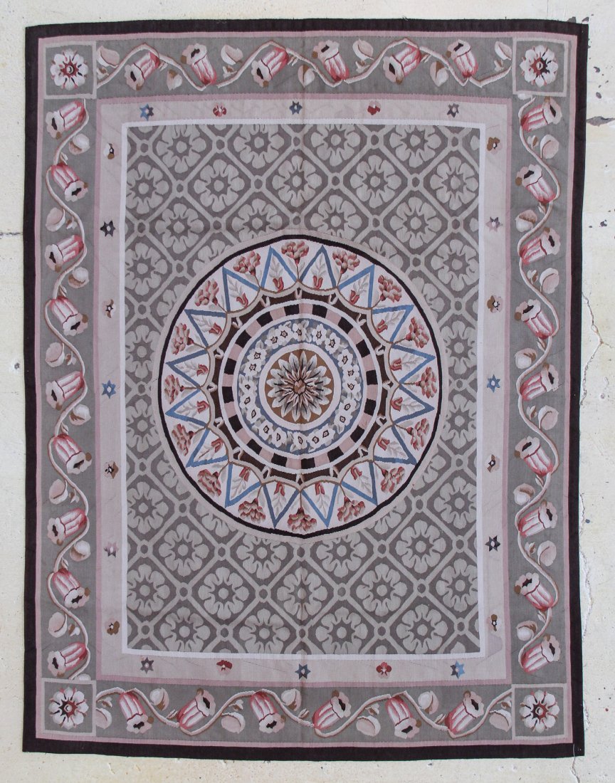 European Style Aubusson Carpet: 7' x 9': European Style Aubusson Carpet, wool. Size: 7' x 9'. Provenance: Michaelian & Kohlberg. Founded in 1921, Michaelian and Kohlberg has operated looms and designed carpets in virtually every traditional 