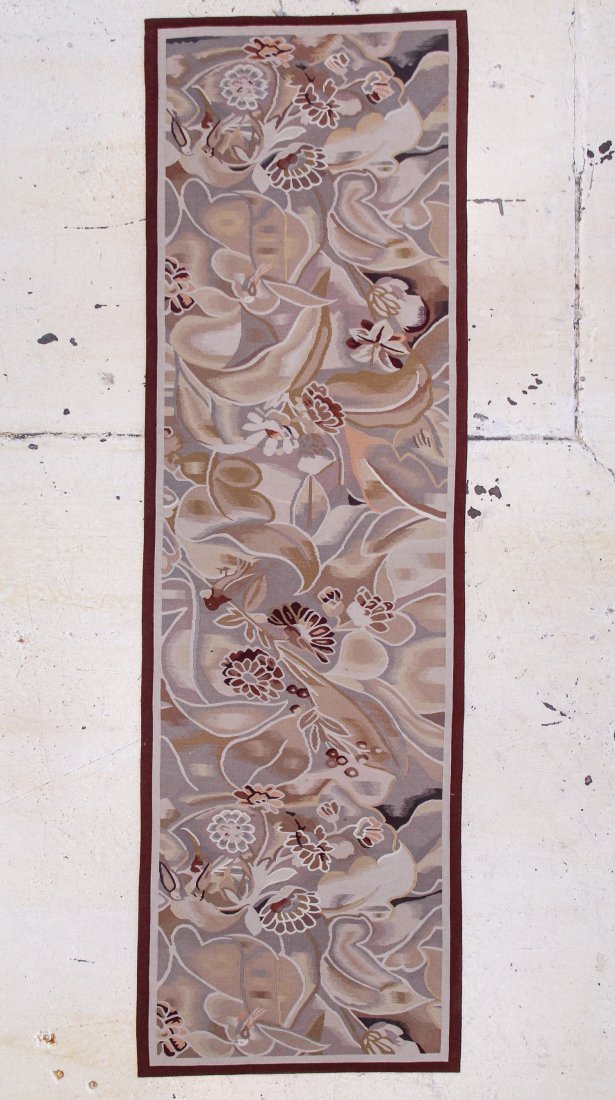 European Style Aubusson Carpet: 3' x 10': European Style Aubusson Carpet, wool. Size: 3' x 10'. Provenance: Michaelian & Kohlberg. Founded in 1921, Michaelian and Kohlberg has operated looms and designed carpets in virtually every traditional
