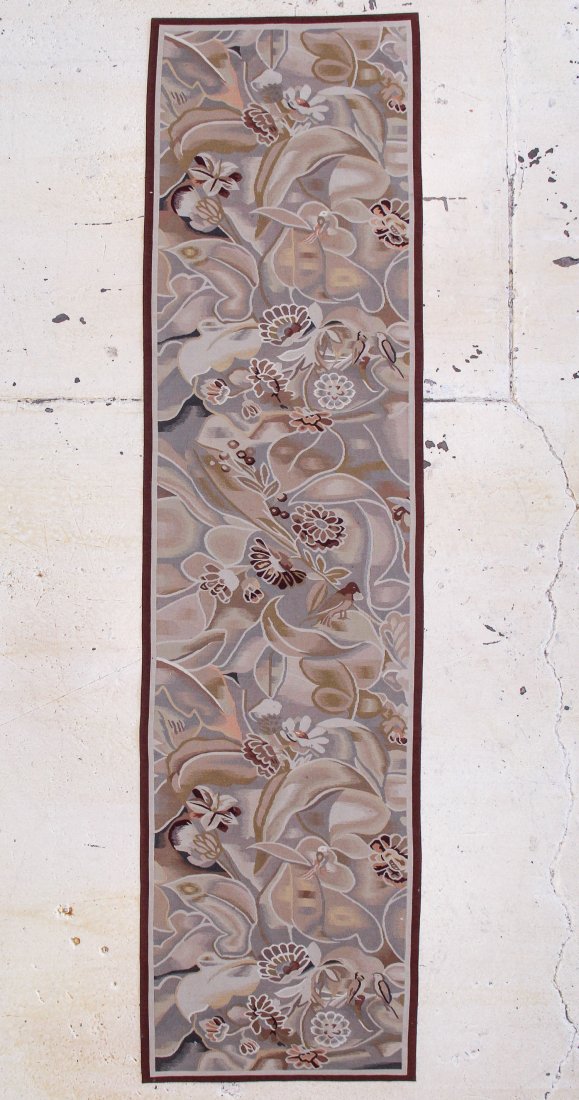European Style Aubusson Carpet: 3' x 12': European Style Aubusson Carpet, wool. Size: 3' x 12'. Provenance: Michaelian & Kohlberg. Founded in 1921, Michaelian and Kohlberg has operated looms and designed carpets in virtually every traditional