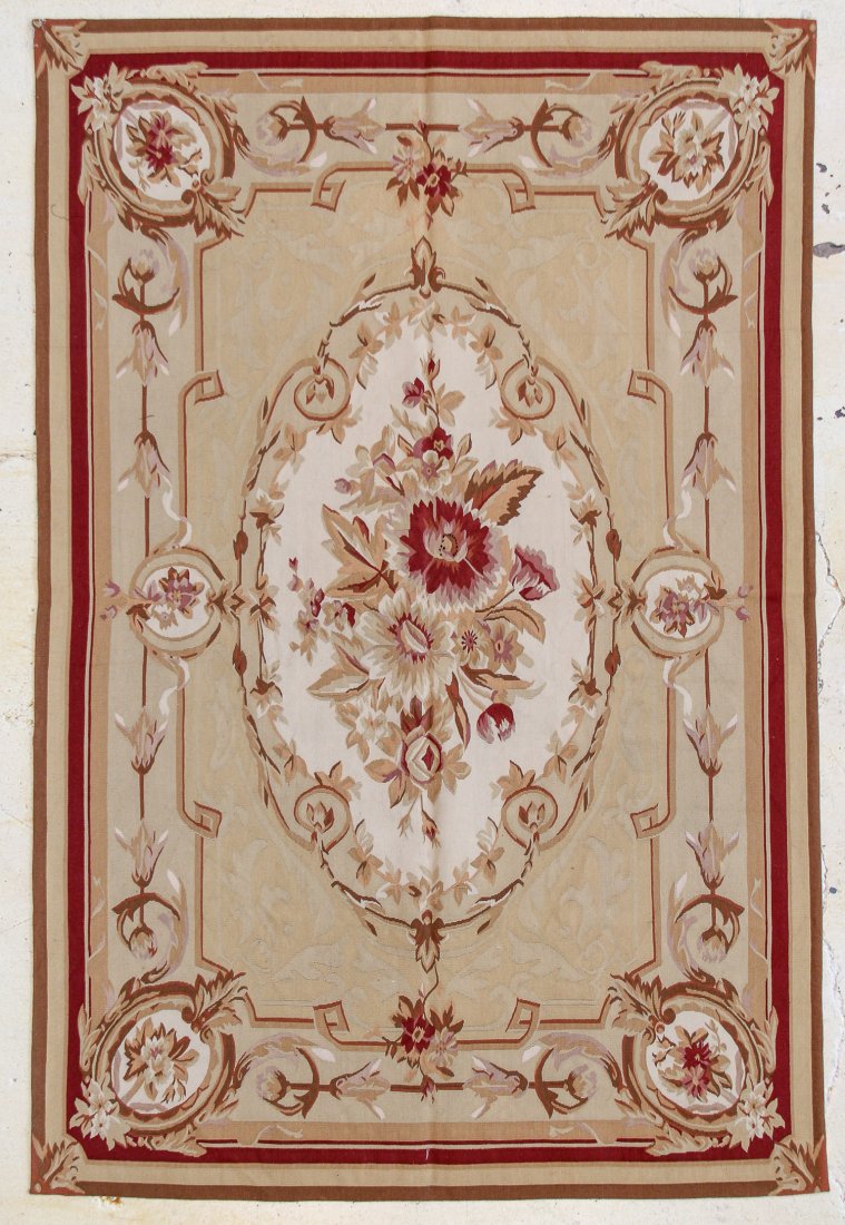 European Style Aubusson Carpet: 6' x 9': European Style Aubusson Carpet, wool. Size: 6' x 9'. Provenance: Michaelian & Kohlberg. Founded in 1921, Michaelian and Kohlberg has operated looms and designed carpets in virtually every traditional 