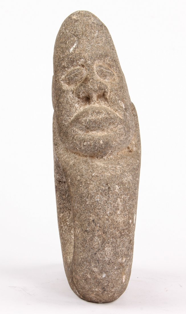 Pre-Columbian Carved Stone Mace Head: Pre-Columbian Carved Stone Mace Head. Size: 11" x 3" x 7". Provenance: Private East Coast Collection.