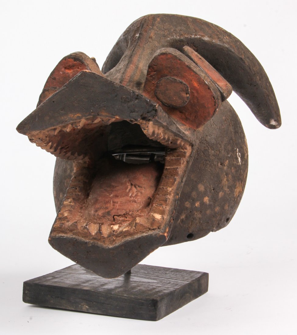 Mambila Tribe Headdress: Mambila Tribe Headdress, Africa. Carved and painted wood, Africa. Size: 9.5" x 7" x 14.5". Provenance: Private East Coast Collection.