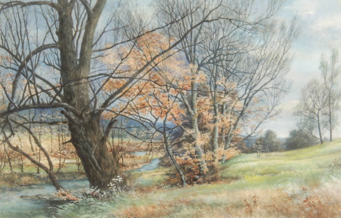 R.W. Mitchell (Pennsylvania) Watercolor: R.W. Mitchell (Pennsylvania). Watercolor. Fall landscape. Pennsylvania regionalist. Size: 11.5" x 17.5" (sight), 20" x 25" (frame).