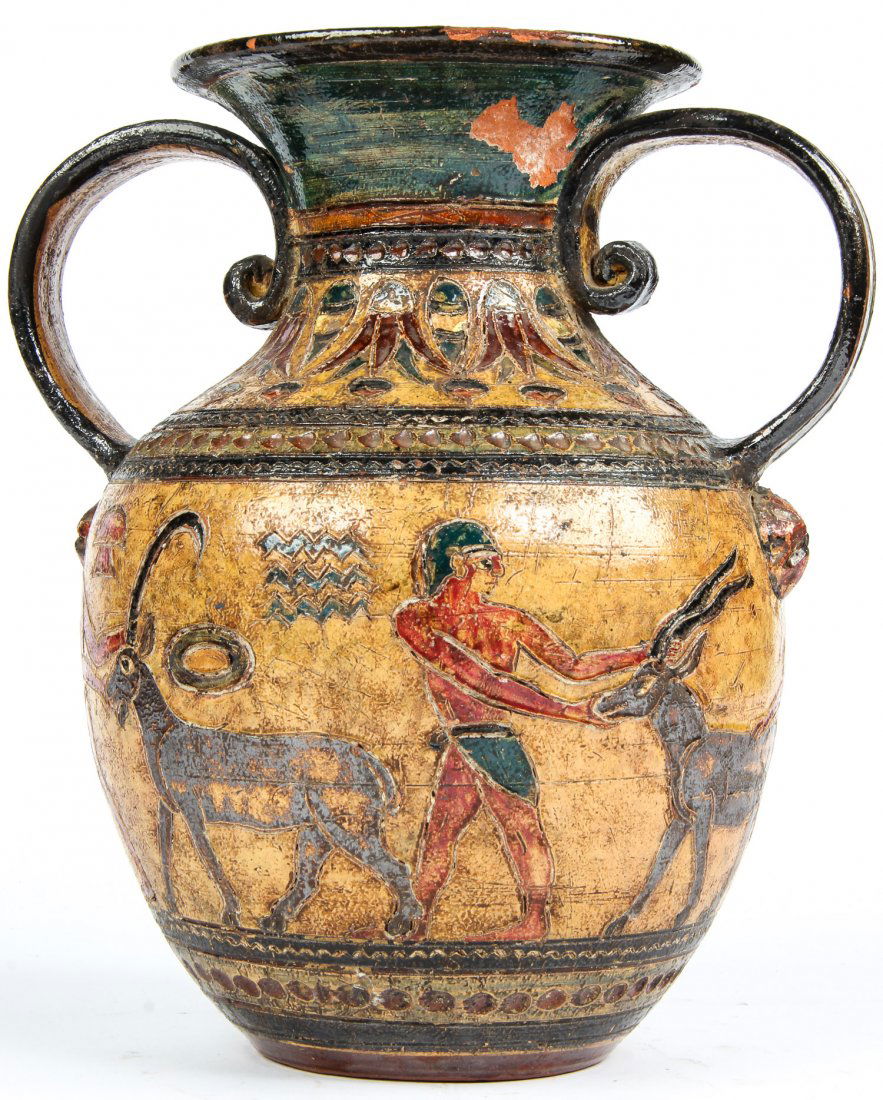 Italian Terra Cotta Twin Handled Amphora: Italian Terra Cotta Twin Handled Amphora. Size: 11.5" x 10" x 7".