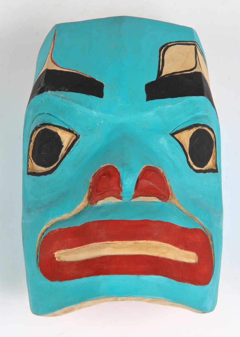 Painted Northwest Coast Mask Signed John Jacobs '96: Painted Northwest Coast Mask Signed John Jacobs '96. Little Spirit mask.
