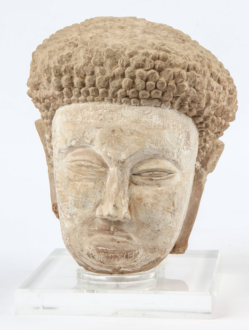 Large Stone Carved Head of Buddha, Possibly Tang: Large Stone Carved Head of Buddha, Possibly Tang Dynasty. Chinese. Size: 16" x 12" x 12" (41 x 30 x 30 cm). Provenance: Gary Weiss.